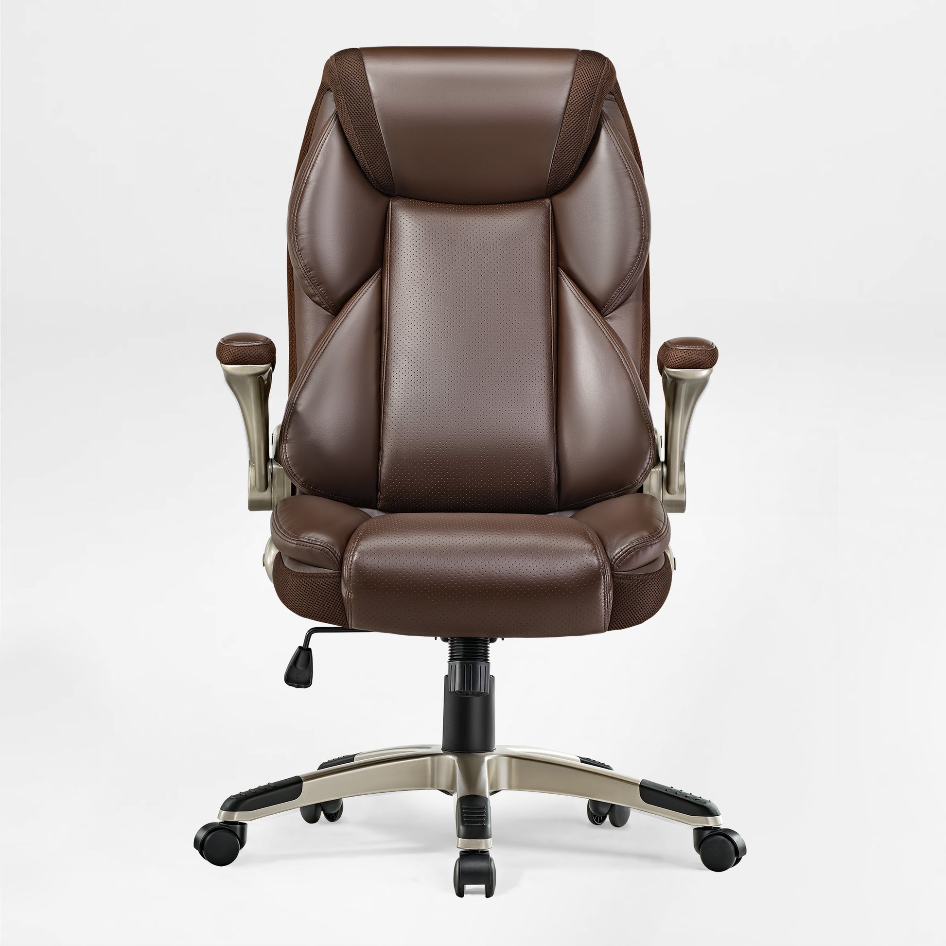 Galene Ergonomic Office Chair in Brown Faux Leather With Breathable Mesh Headrest.