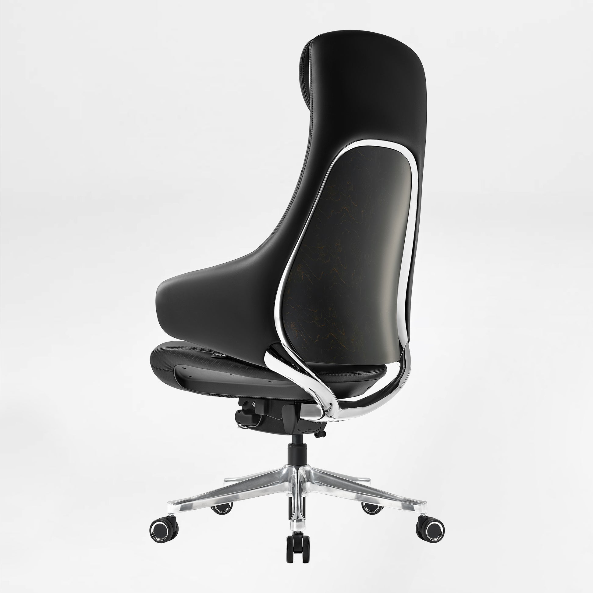 Serene Ella Executive Chair in Black Napa Leather With Ergonomic Design, 45 back.