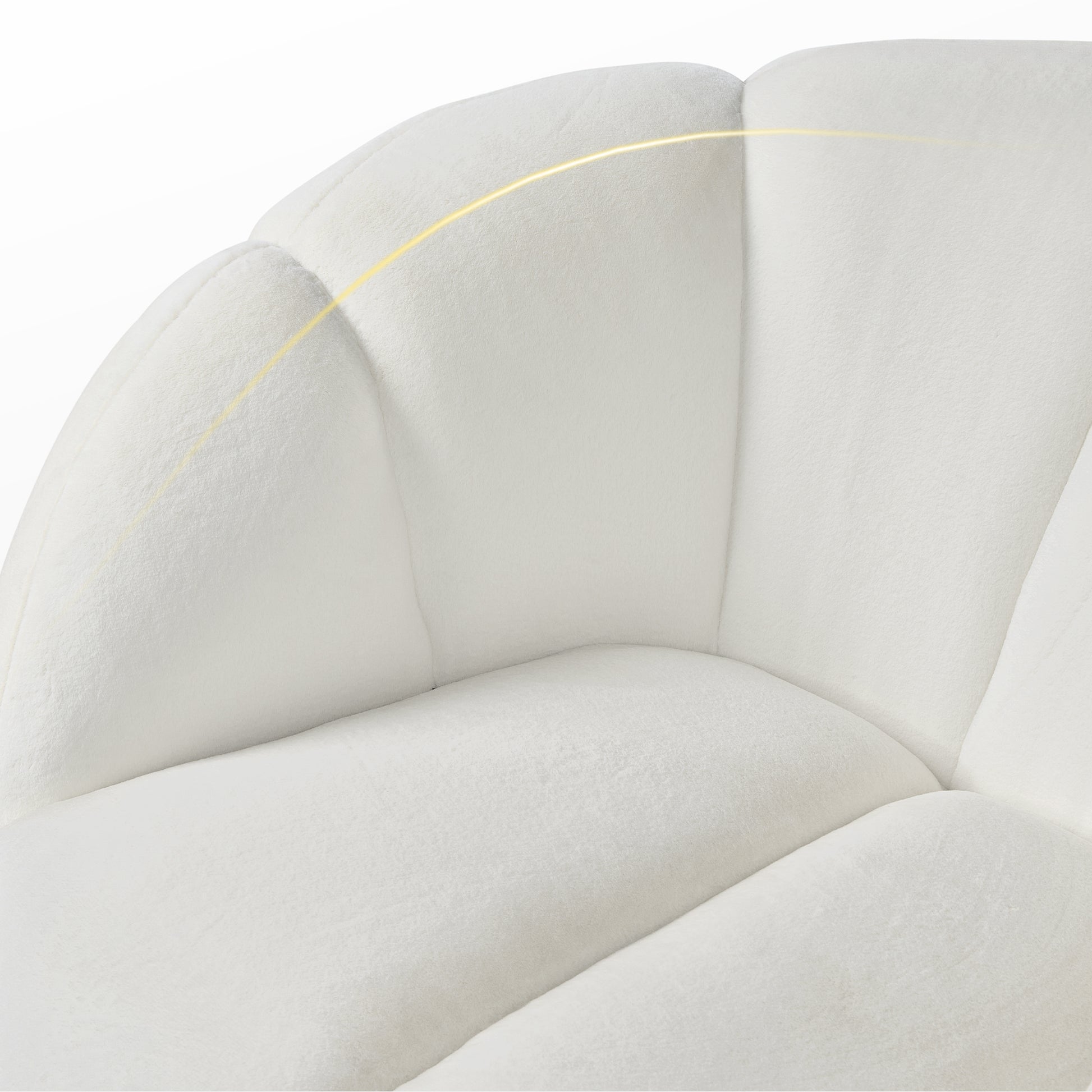 White Upholstered Swivel Chair Adele Design With Petal Backrest, Perfect for Modern Living Spaces.
