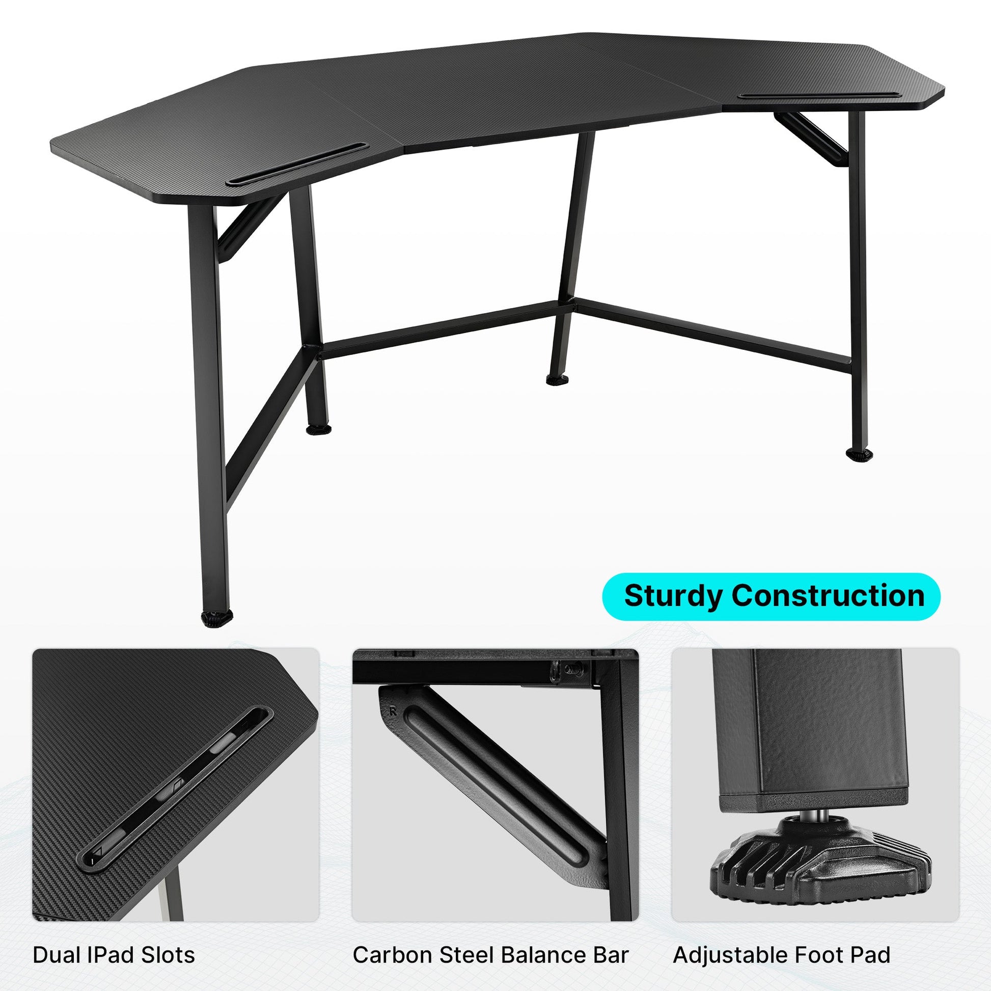 Eureka Ergonomic Aero Wing-Shaped Gaming Desk With Ipad Slots, Sturdy Construction, and Black Finish.