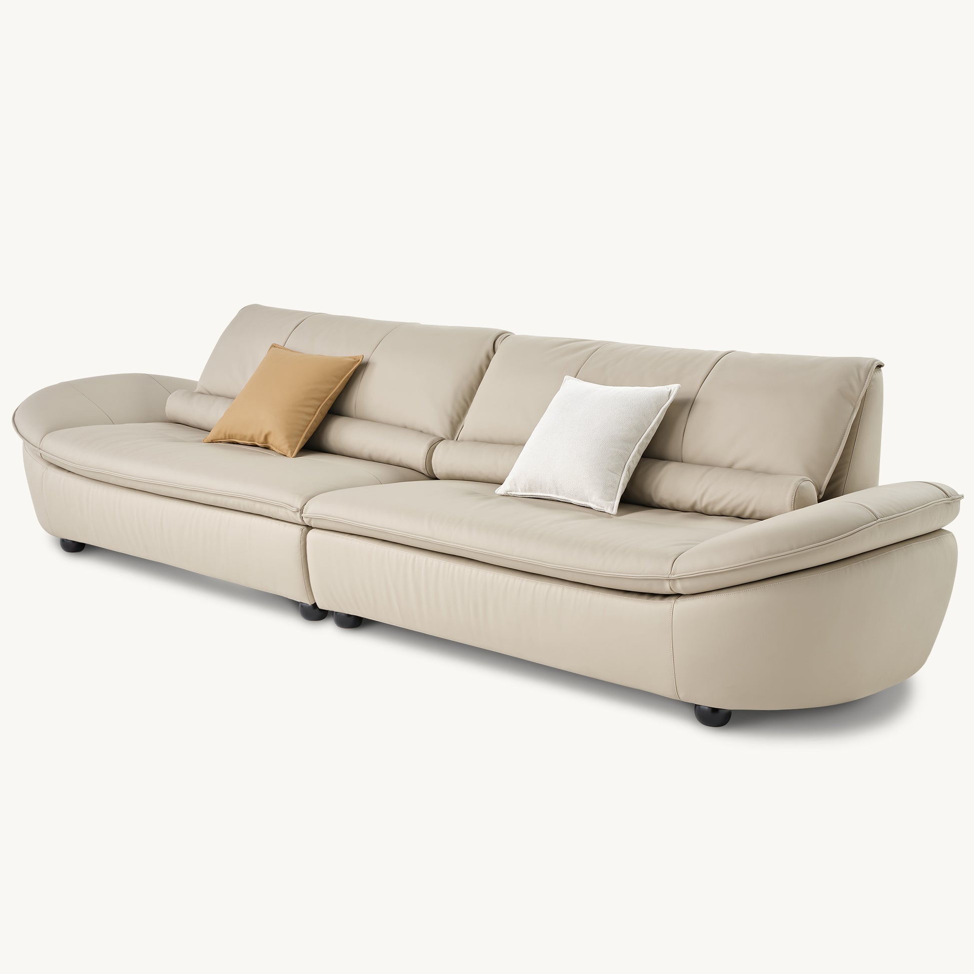 Bella Beige Napa Leather Sofa: Ergonomic Design, Modern Style, Premium Seating.