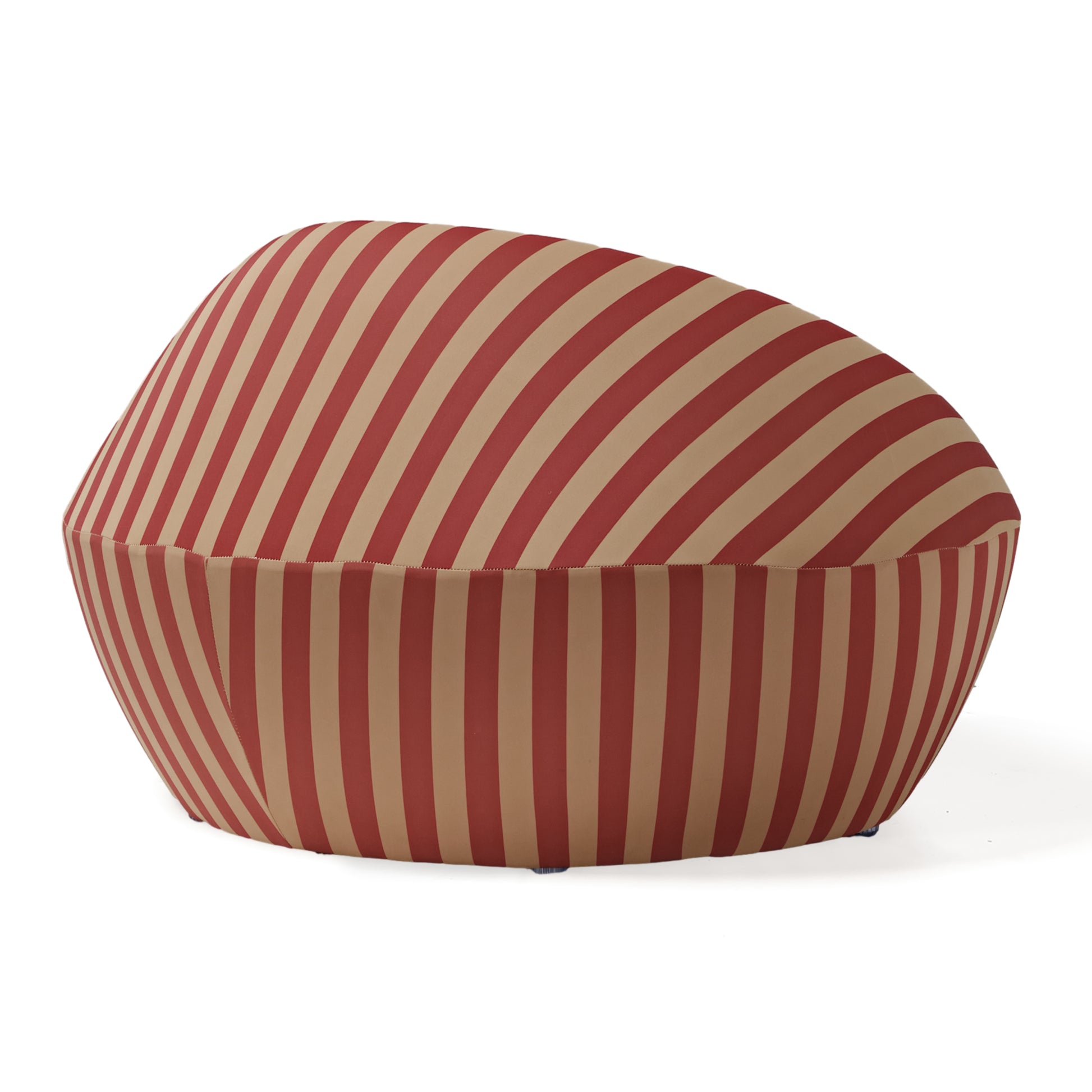 Modern Lounge Chair With Red and Beige Stripes.