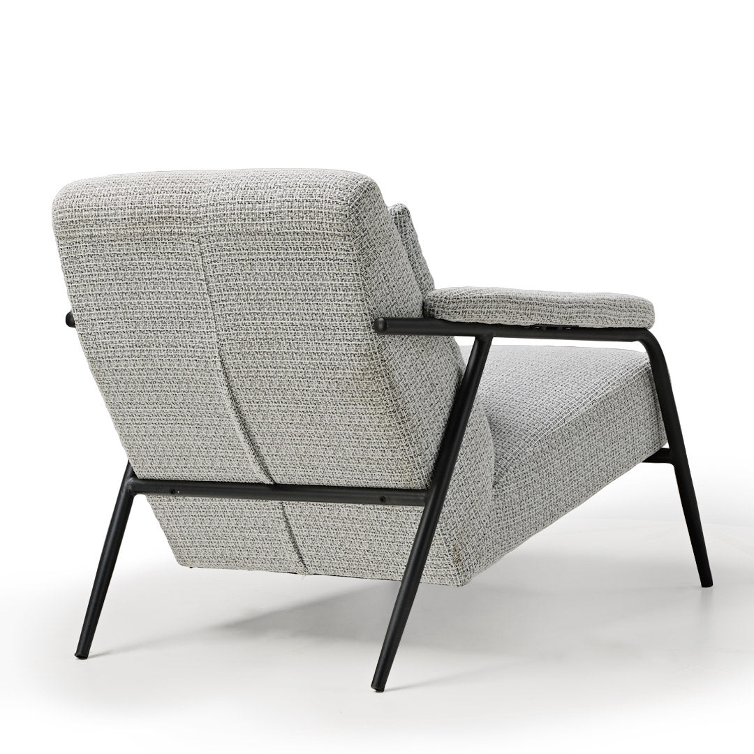 Minimalist Gray Lounge Chair With Black Metal Frame - Modern Living Room Furniture.