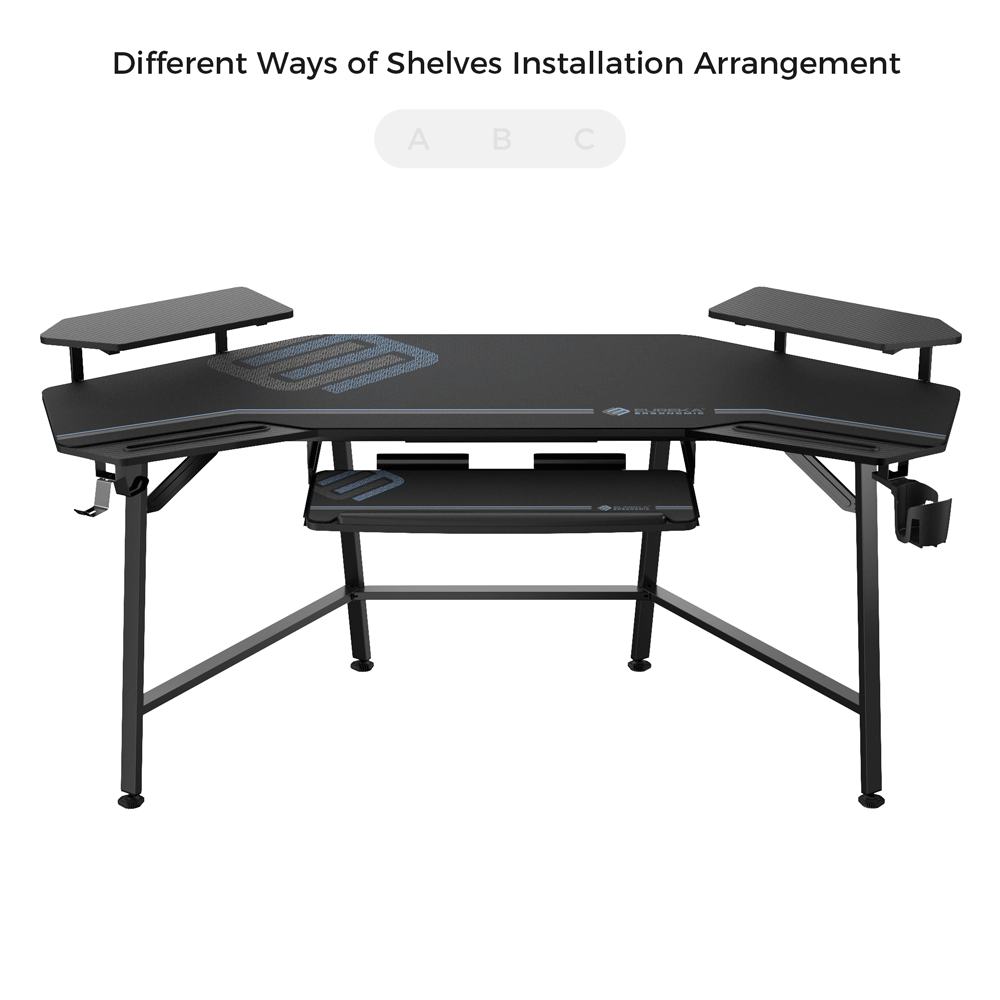 Eureka Ergonomic Convertible Desk With Different Shelf Installation Arrangements, Black Finish, Maximizing Workspace.