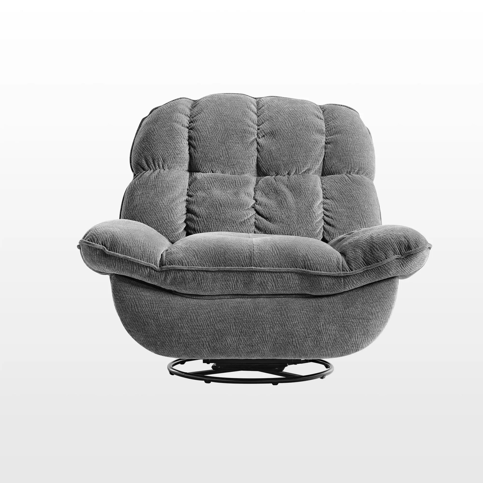 Grayson Manual Recliner Chair, Gray Chenille Fabric, Swivel Base, With Storage Compartment.
