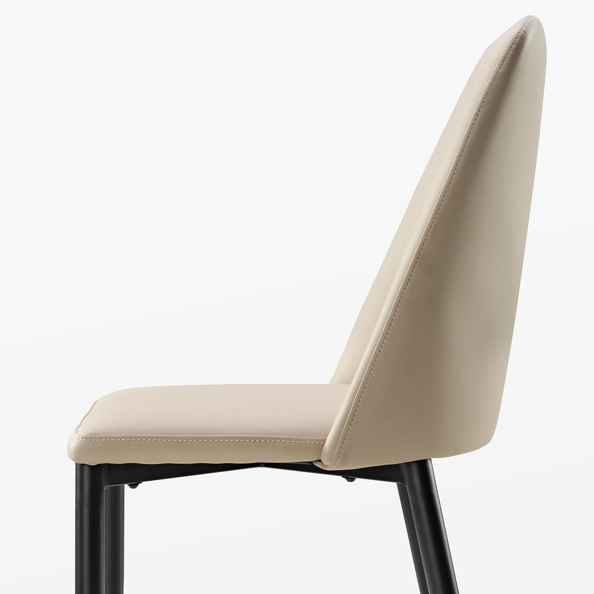 Off-White Chester Dining Chair Side Profile, Pu Leather, Black Legs, Dining Room Furniture.