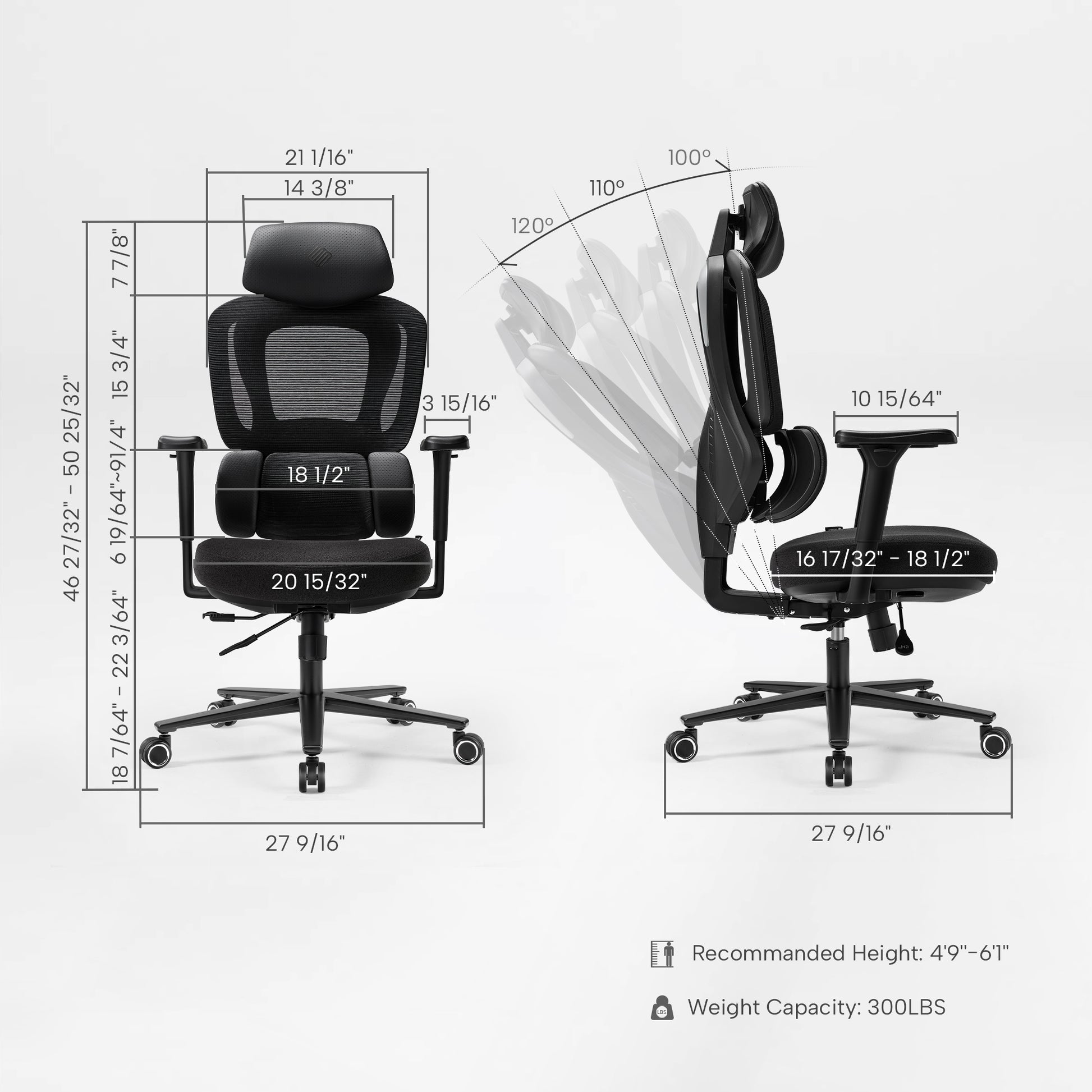 Hybrid ergonomic chair front view on white background, Black