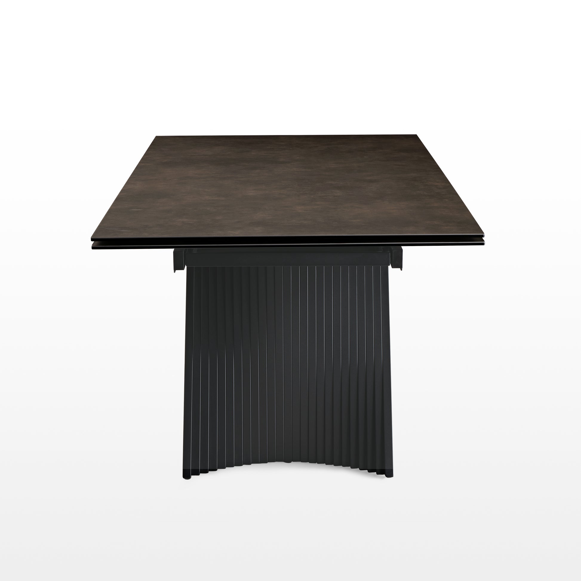 Charlotte Extendable Dining Table, Featuring a Sintered Stone Desktop and Black Metal Legs, Ideal for Modern Dining Spaces.