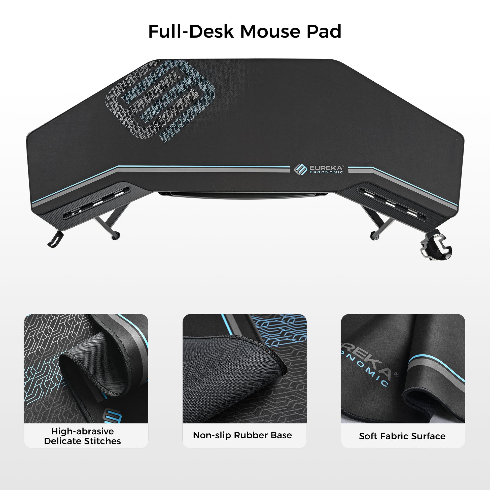 Black Eureka Ergonomic Full-Desk Mouse Pad With Non-Slip Base, Soft Fabric, and Delicate Stitches, Ideal for Gaming Desks.