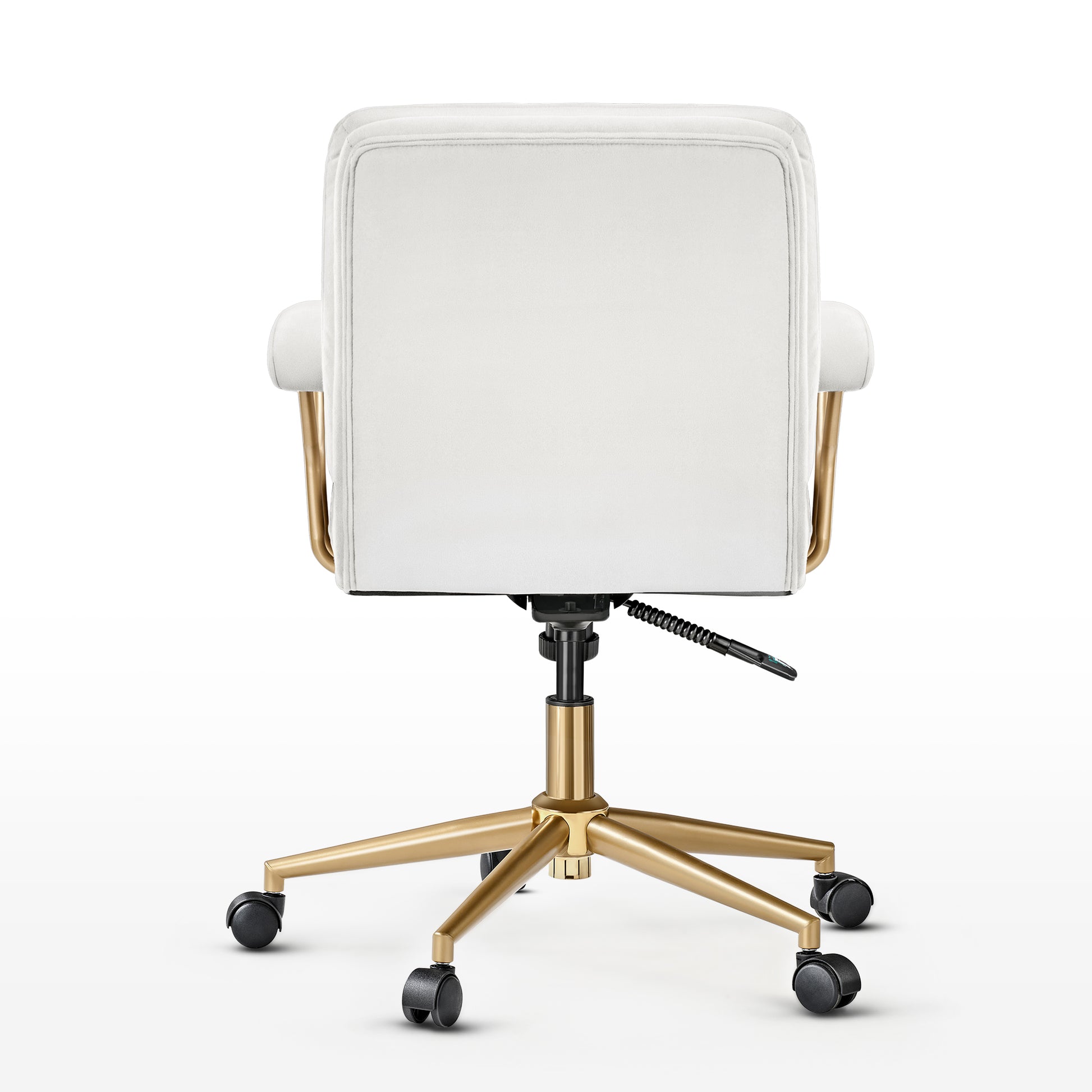 Adena Velvet Office Chair in White Velvet and Gold Base, Ergonomic Office Chair.
