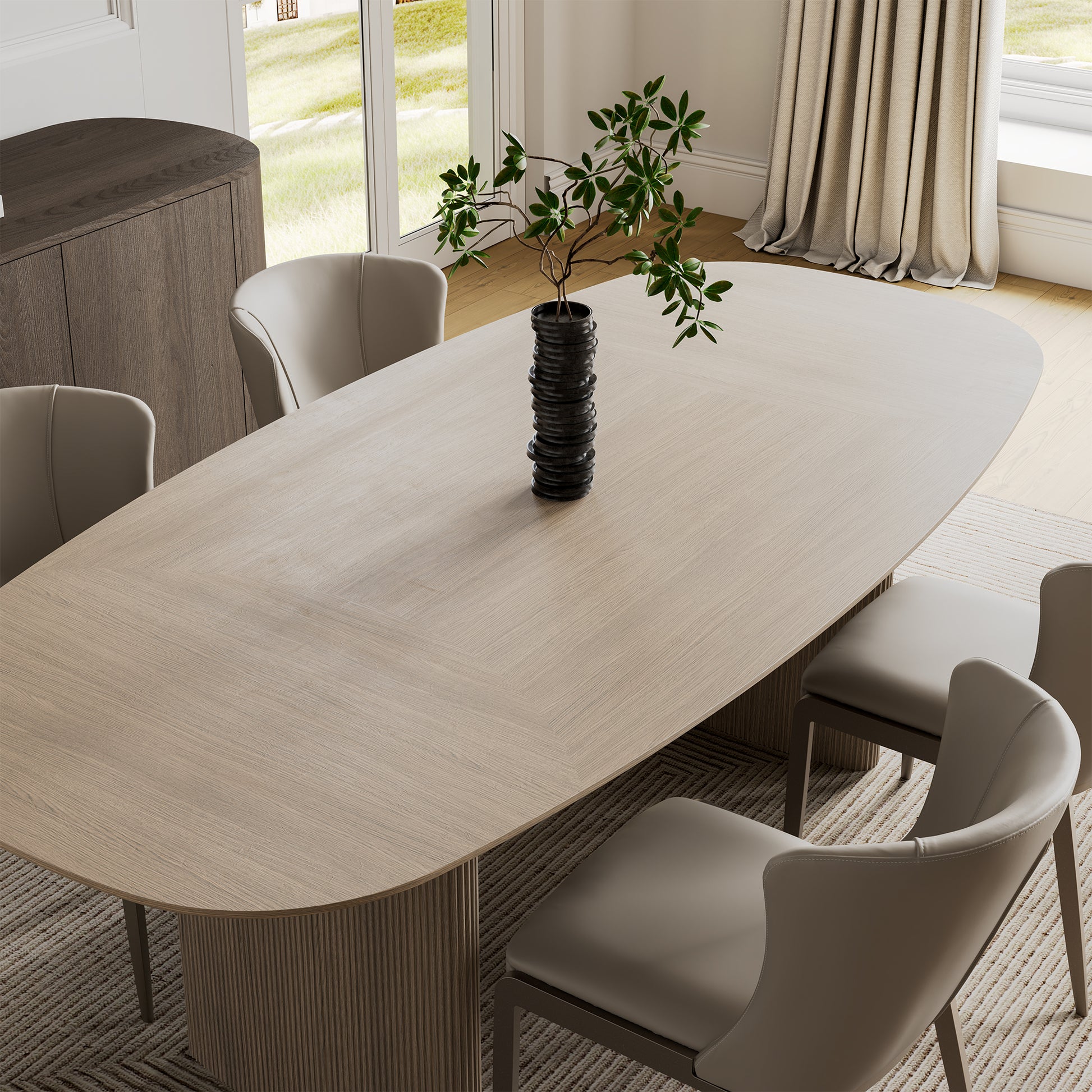 Stella 86.06 Oval Dining Table in Gray With Chairs. Modern Light Wood Oval Table for Dining Room.