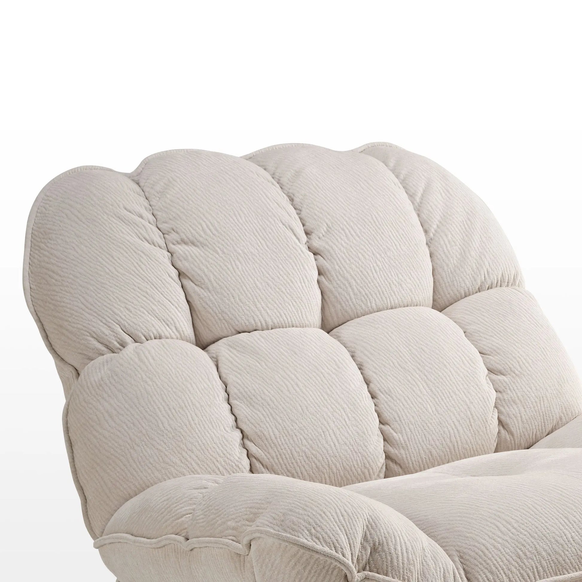 Grayson Recliner Chair in Beige Chenille Fabric, Showcasing the Headrest and Backrest Design for Comfort and Support.