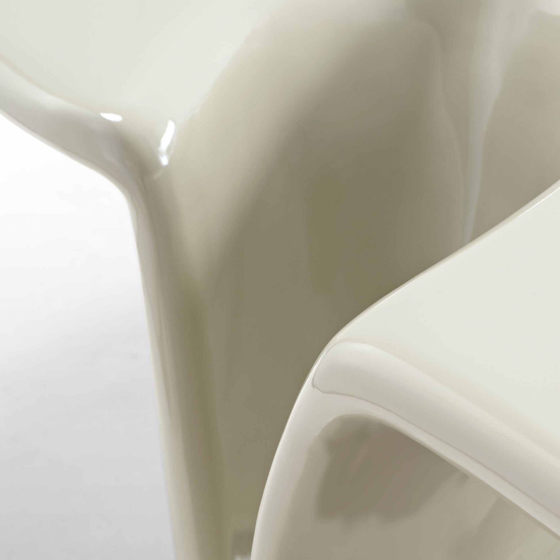 Modern Coffee Table Set Detail, Cream Tabletop With Curved Edge, Contemporary Design.