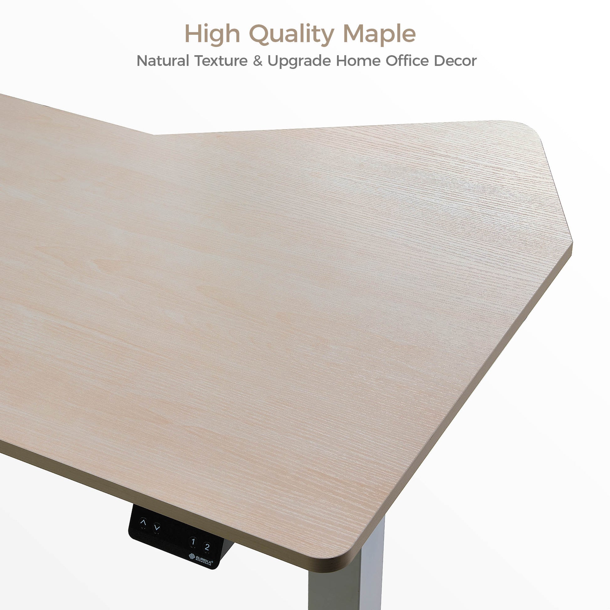 Ergonomic Office Standing Desk With High Quality Maple Wood Grain Surface and Adjustable Height.