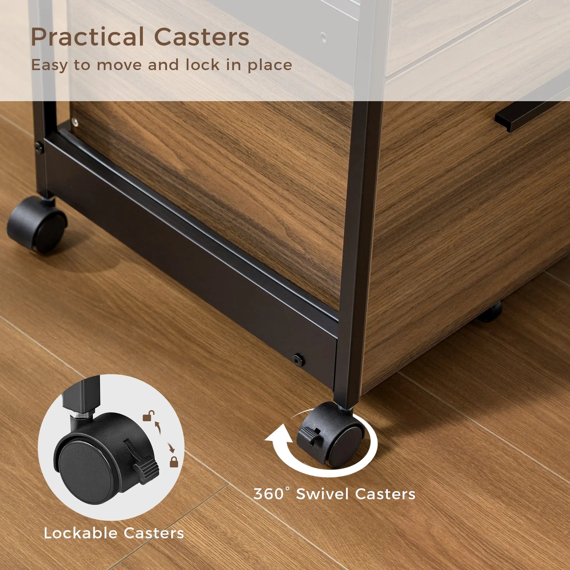 23 Inch Rolling File Cabinet With Lockable Casters, Easy to Move and Lock in Place.