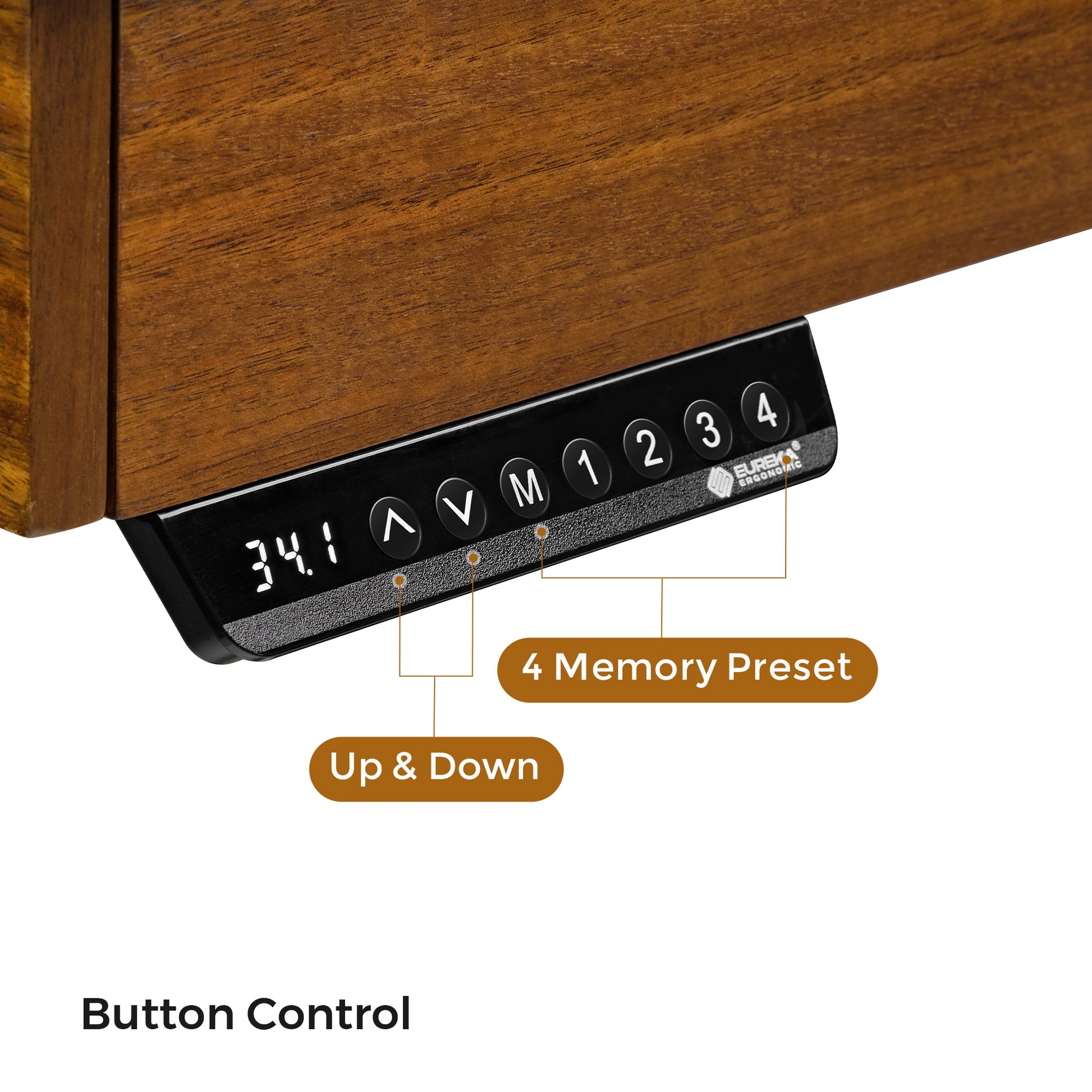 Eureka Ergonomic Ark Pro Standing Desk Control Panel With 4 Memory Presets, Height Adjustable, Wood Grain Accents.