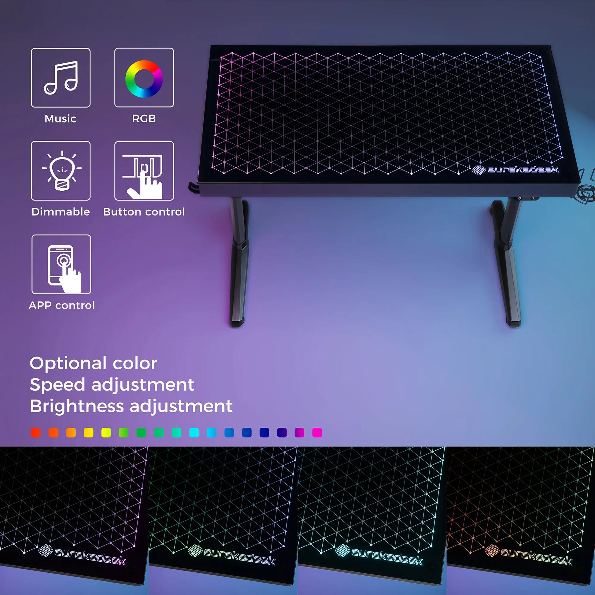 GTG-I43 Gaming Desk: Rgb Lighting With Music Sync, Color, Brightness, and App Control.