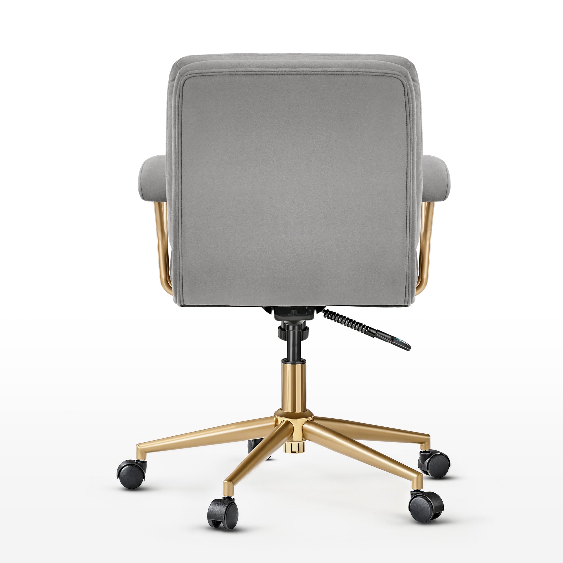 Adena Velvet Office Chair in Gray Velvet With Gold Base, a Modern Office Chair.