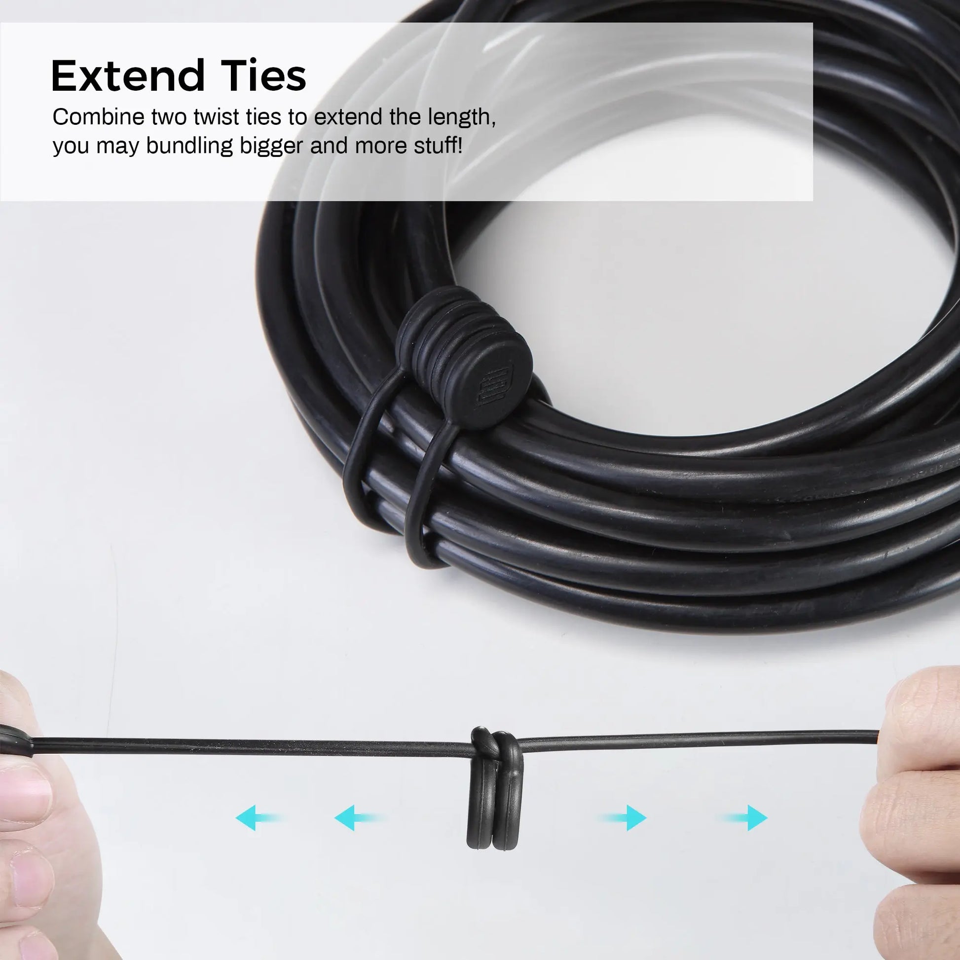 Eureka Ergonomic Black Cable Tie, Extendable With Twist Ties, for Organizing Cables.