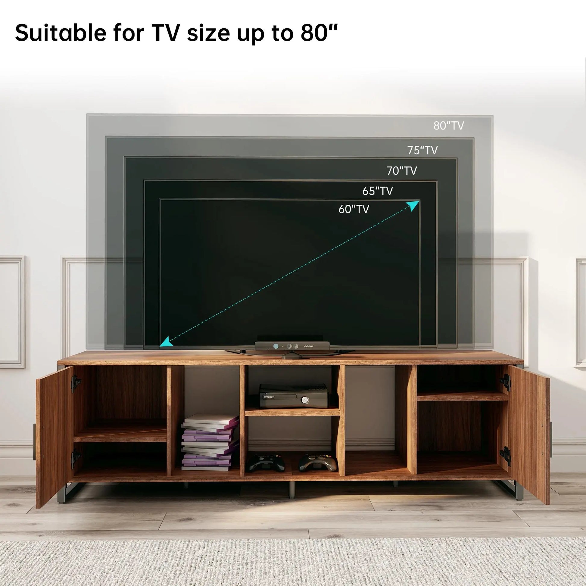 Sonoma 70 Tv Stand - Accommodates Tvs Up to 80. Wood Grain Media Console With Adjustable Shelves and Cabinet Doors.