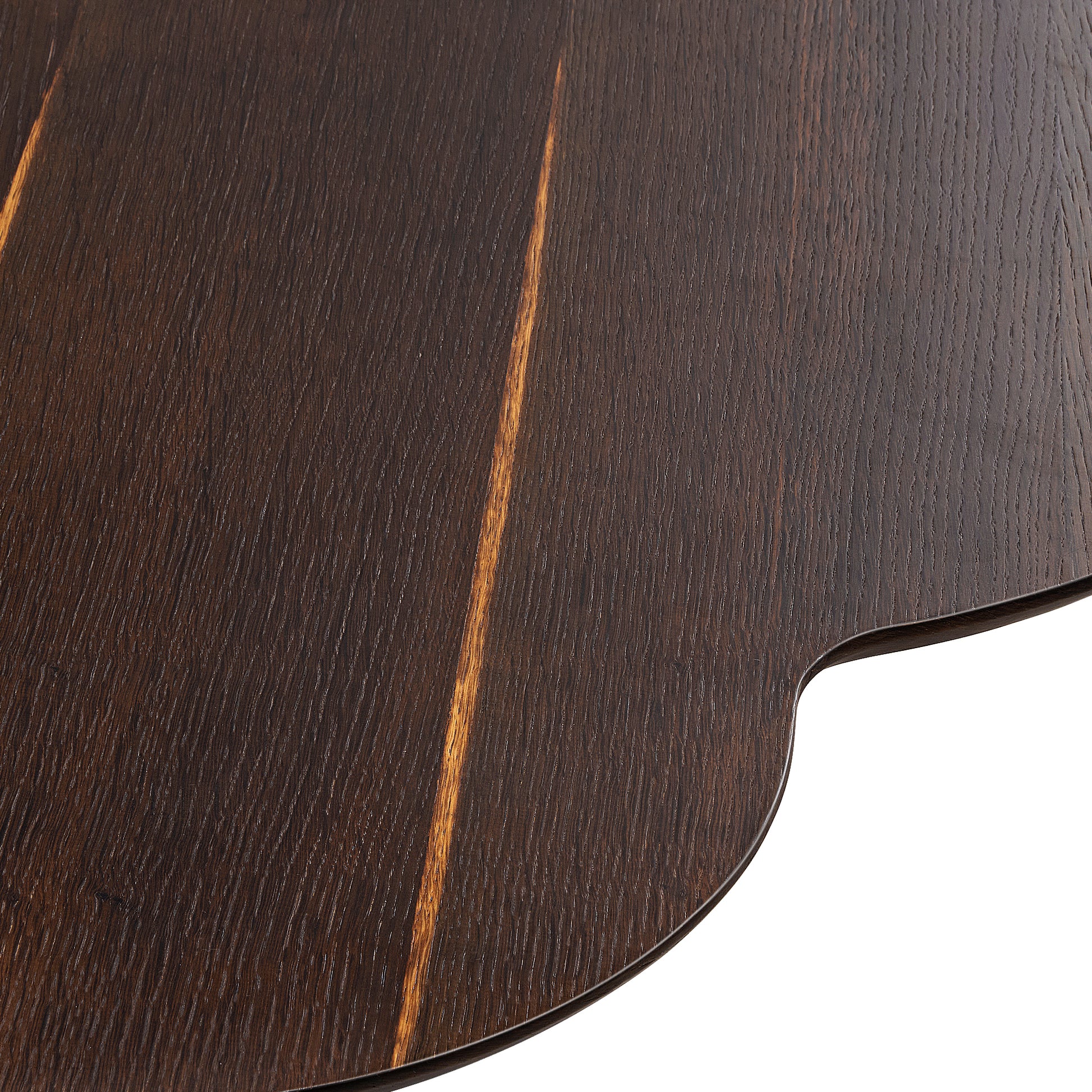 Close-Up of 55 Modern Irregular Walnut Coffee Table Detail, Showcasing Wood Grain and Design.