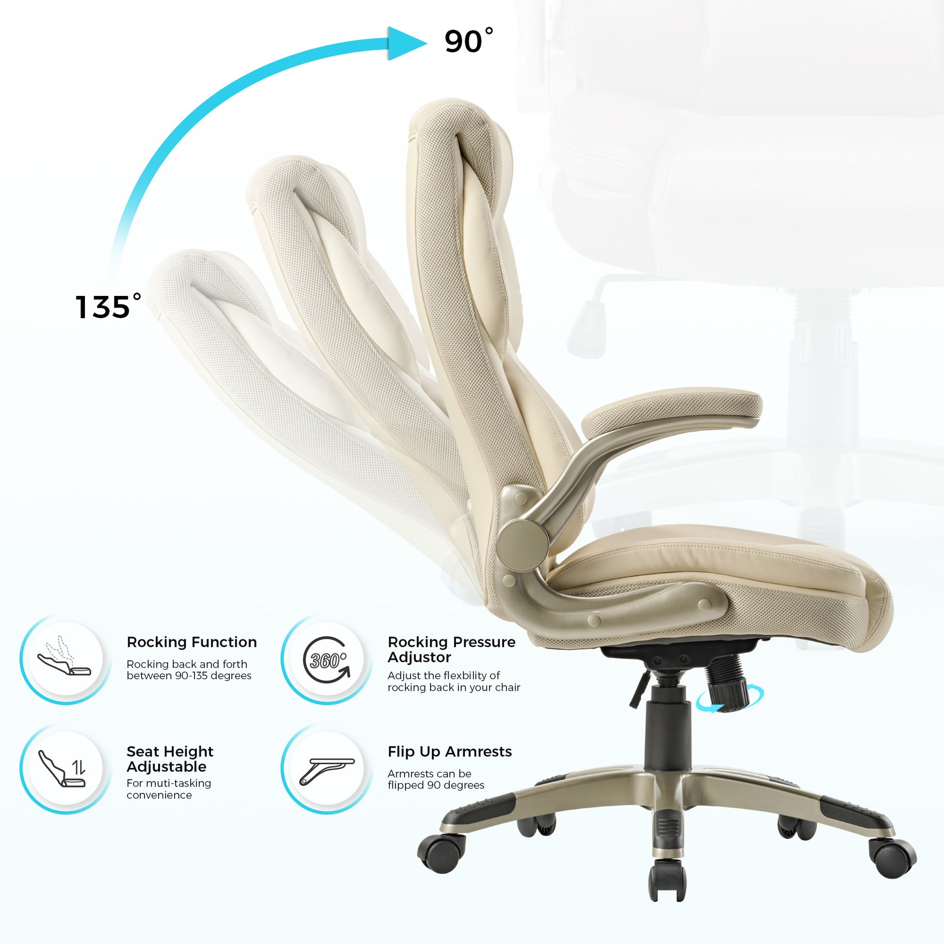 Galene, Home Office Chair, Off-White, 45 degree recline