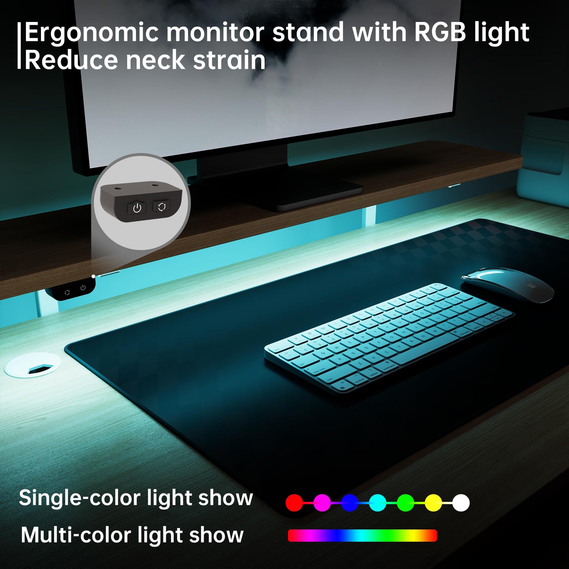 Desk with Monitor Stand with RGB Lighting, Oak / 60" / Left