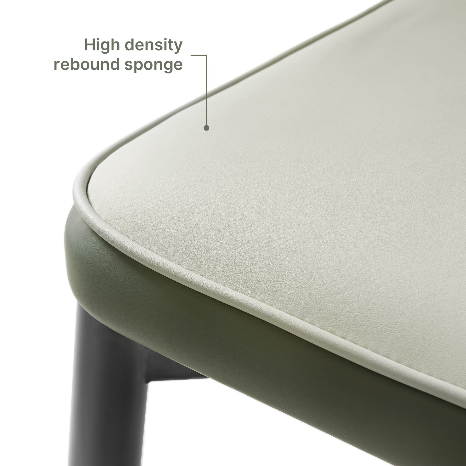 Close-Up of Upholstered Dining Chair Seat With High-Density Rebound Sponge in Gray and Bottle Green.