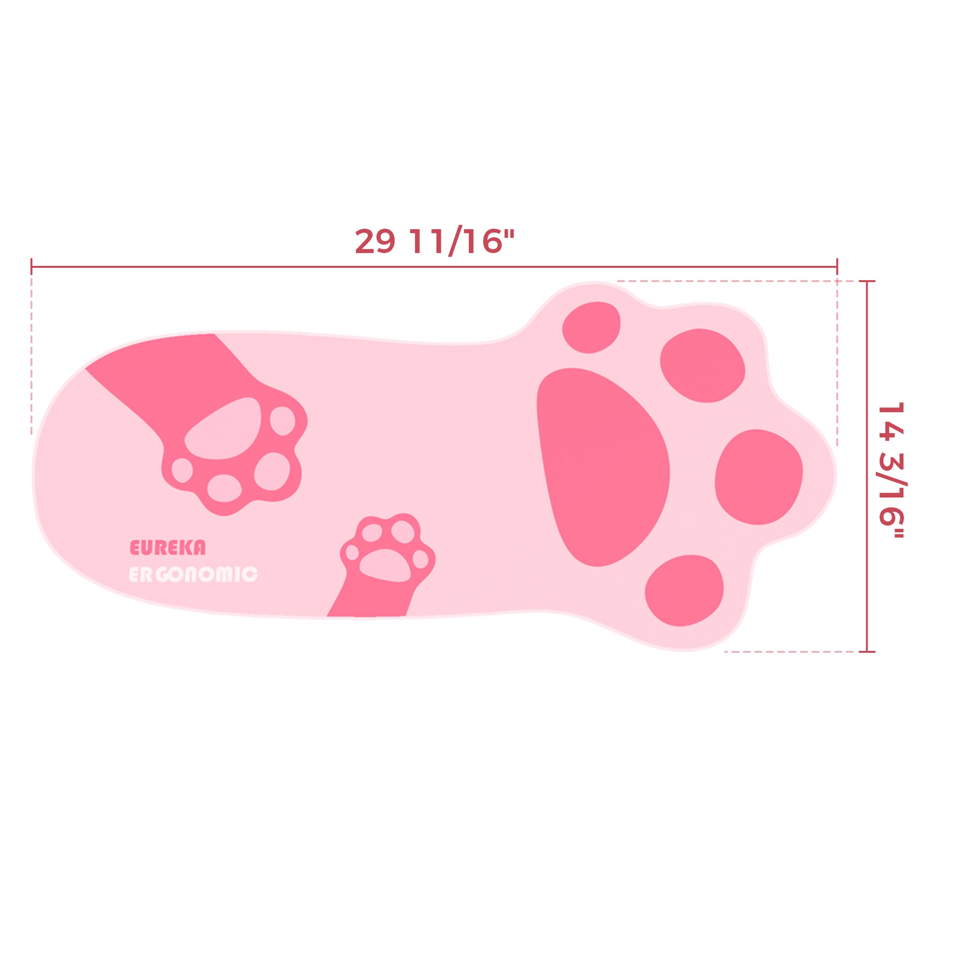 Eureka Ergonomic Pink Cat Paw Mouse Pad, 29 11/16 X 14 3/16 Inches, Smooth Surface.