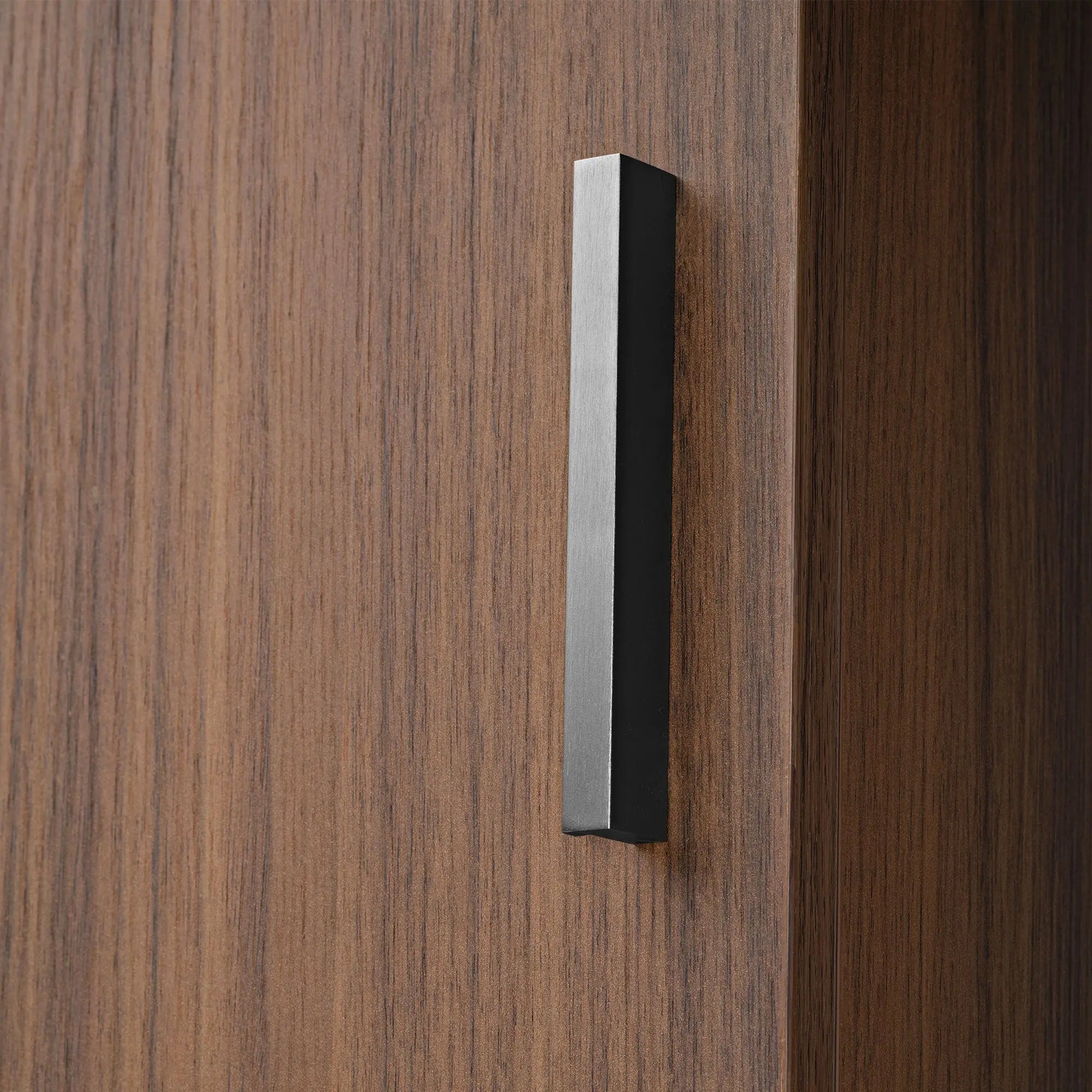 Sonoma Tv Stand Wood Grain Cabinet Door Detail With Modern Silver Handle.