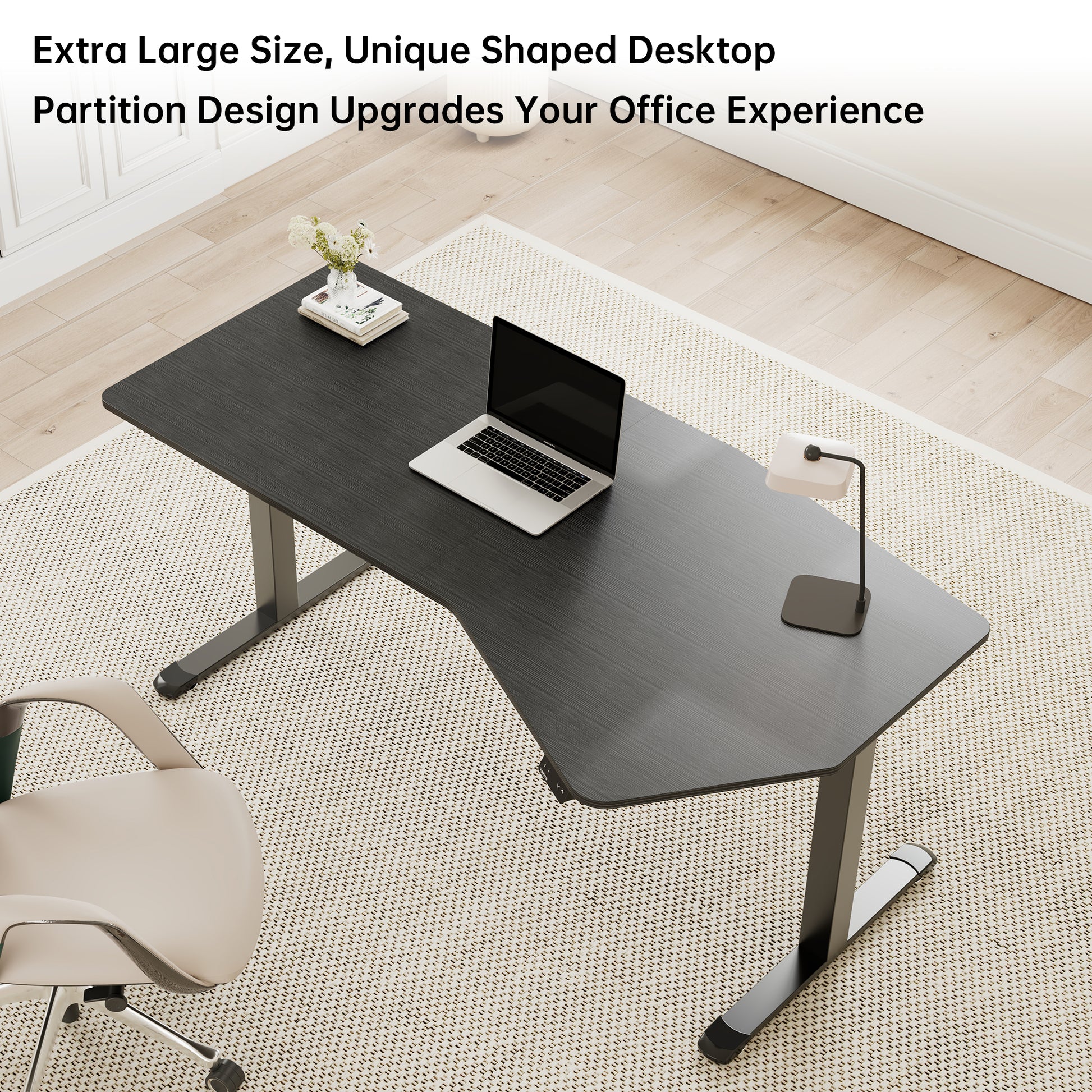 Eureka Ergonomic 70-Inch Unique Shaped Standing Desk With Partition Design, Wood Veneer, Modern Home Office.