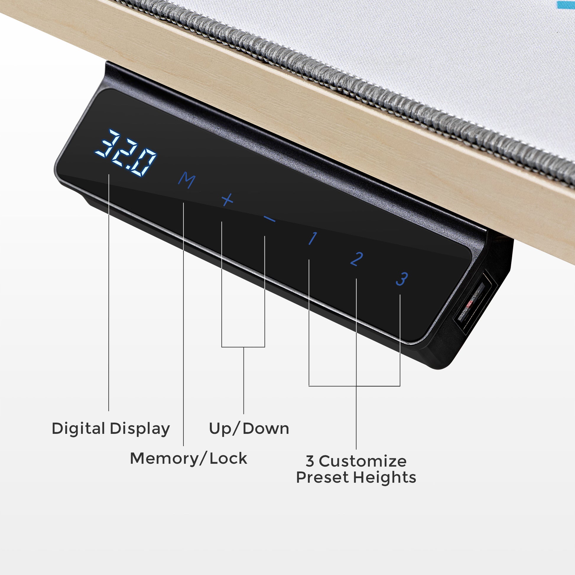 Eureka Ergonomic Aero Pro Standing Desk Control Panel With Digital Display, Memory Settings, and Height Presets.