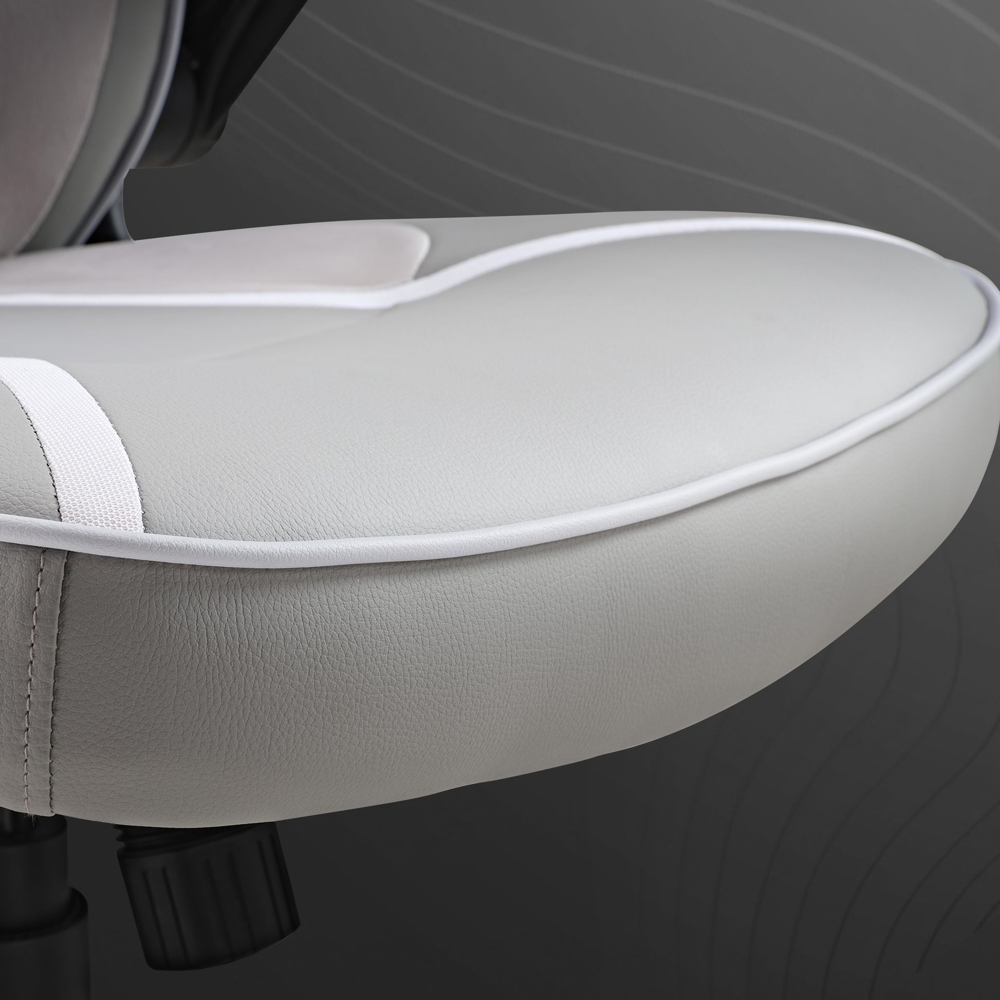 Eureka Ergonomic Vortex Gaming Chair, Gray Pu Leather Seat Detail With White Accents.