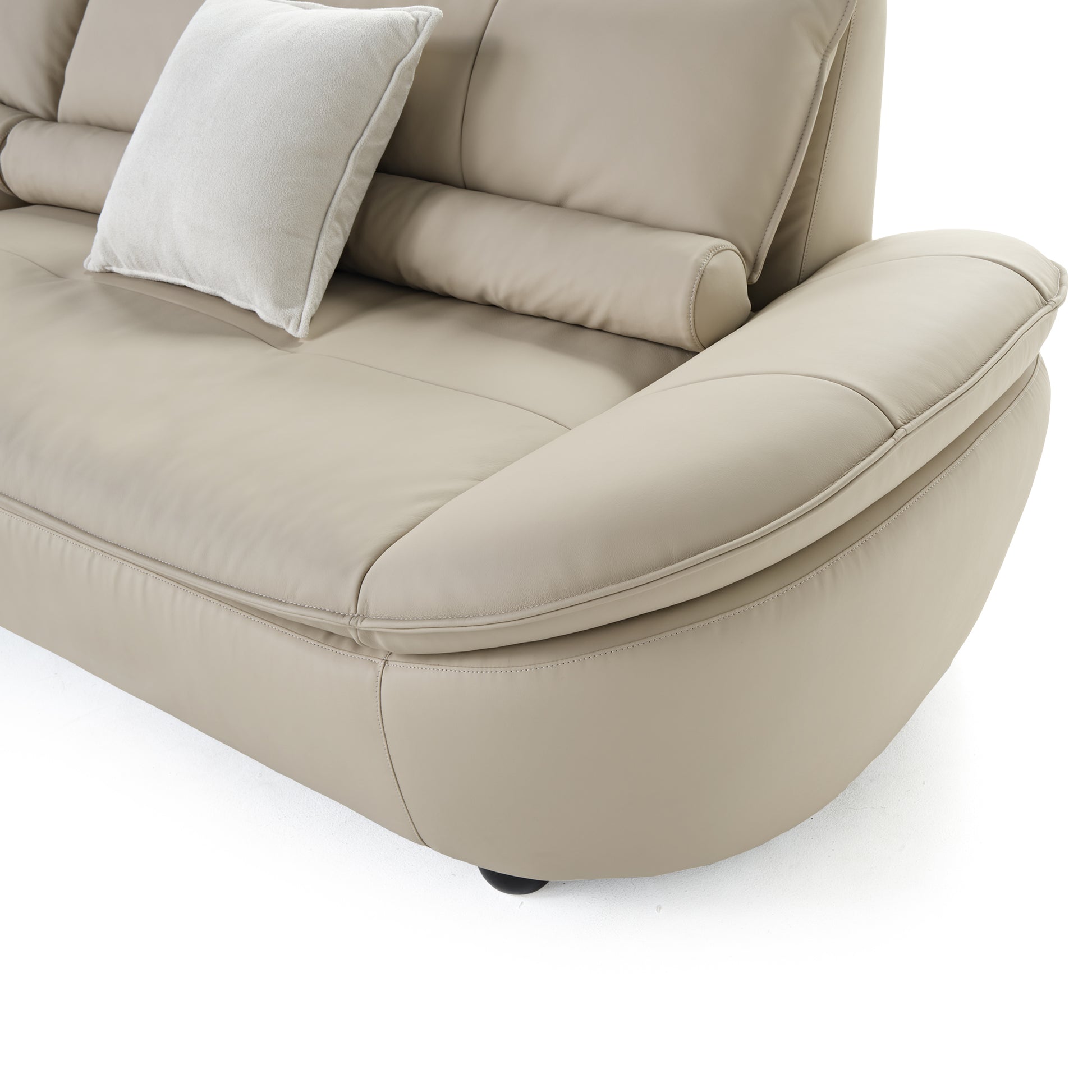 Bella Beige Napa Leather Sofa Detail With Ergonomic Design and Premium Seating.
