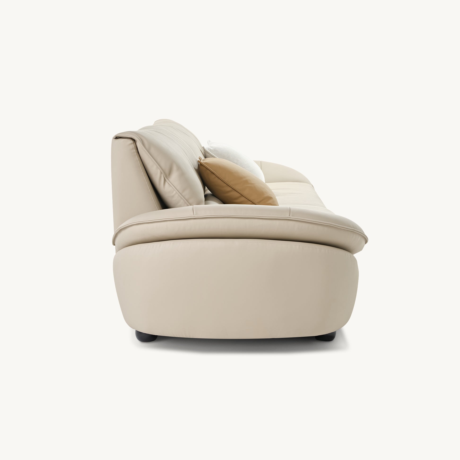 Bella Beige Napa Leather Sofa, Ergonomic Design, Full-Grain Leather, Modern Living Room Furniture.