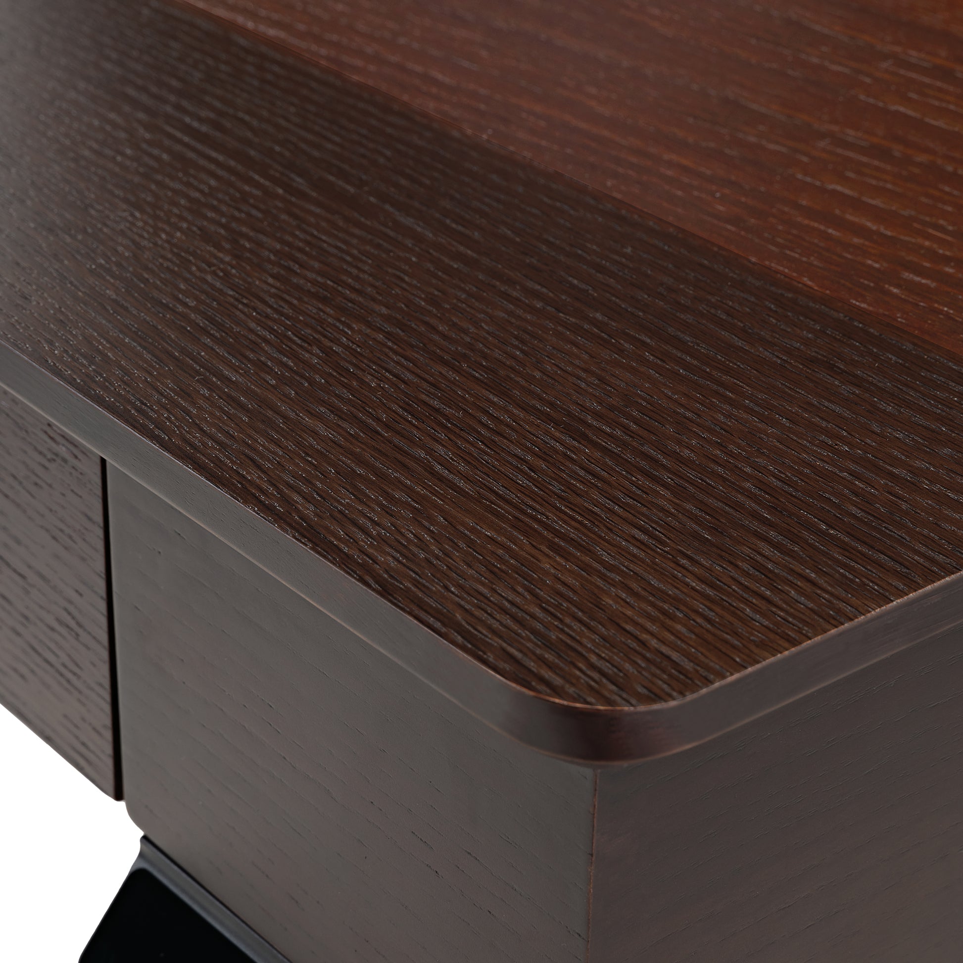 Ark Sws Pro Executive Desk, Dark Brown Wood Grain Detail, Showcasing Craftsmanship and Quality Materials.