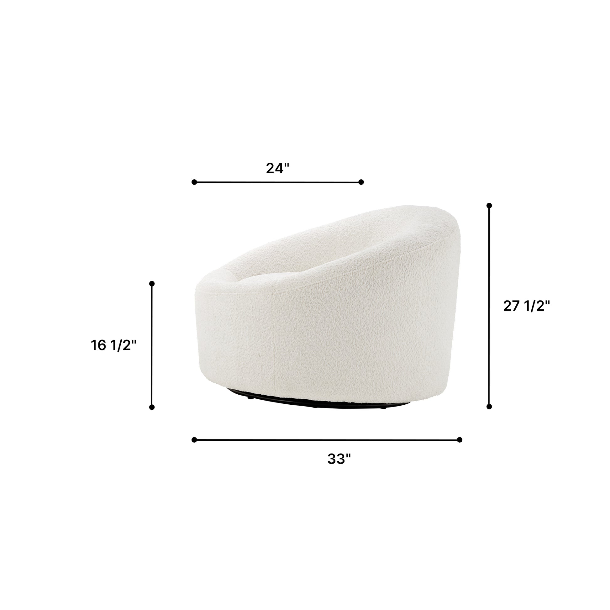 Elison Upholstered Swivel Chair Dimensions: 24W X 33D X 27.5H. White Boucle Accent Chair for Modern Living Spaces.