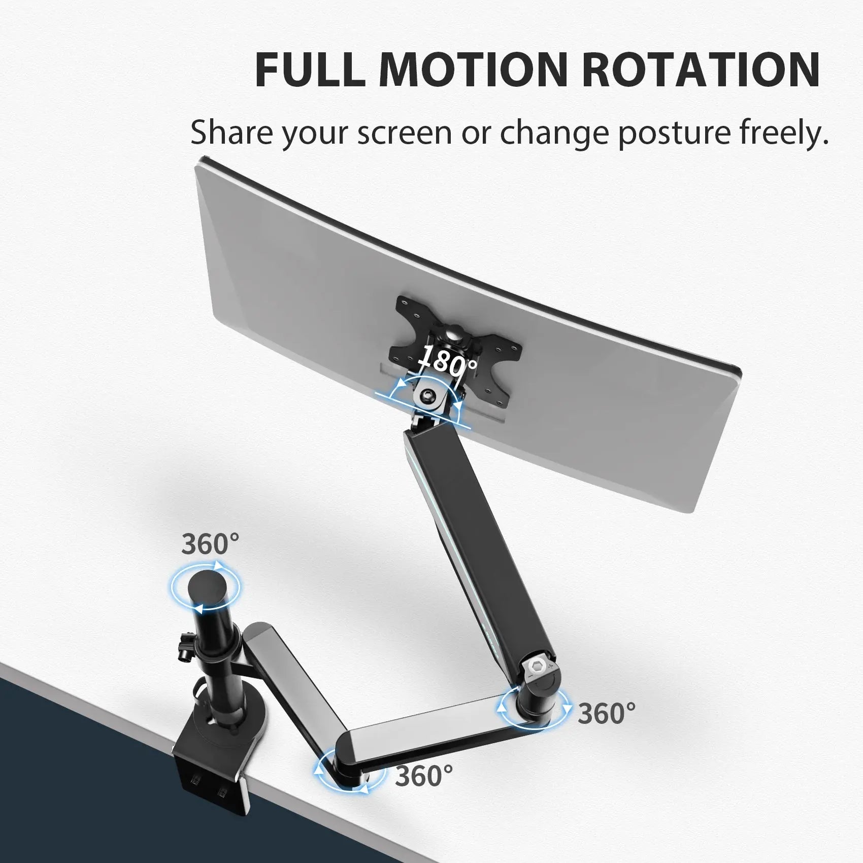 Eureka Ergonomic Monitor Arm With Full Motion Rotation, Allowing Screen Sharing and Posture Adjustment.