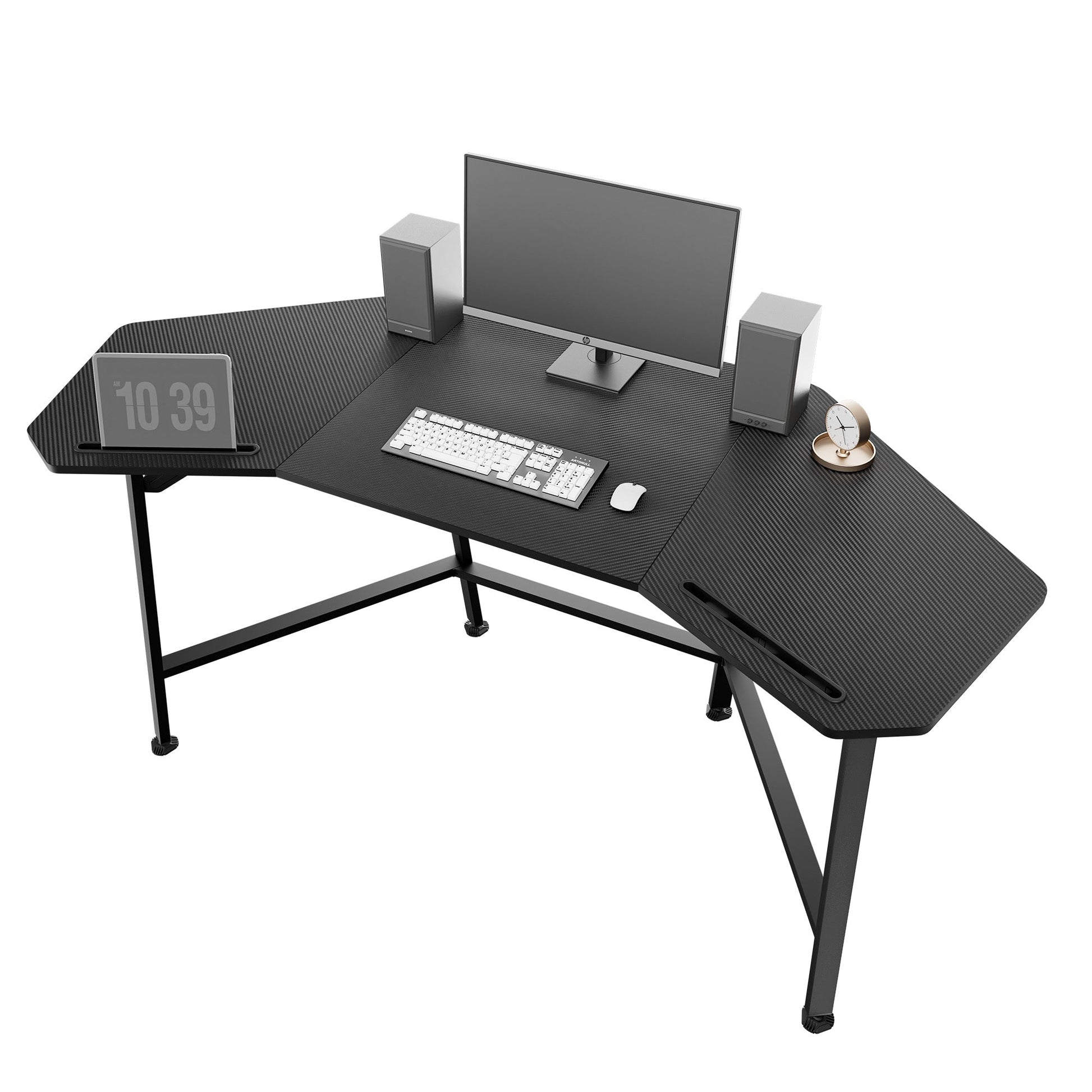 Black Eureka Ergonomic Aero Wing-Shaped Studio Desk With Accessories. Displaying 10: 39 Am.