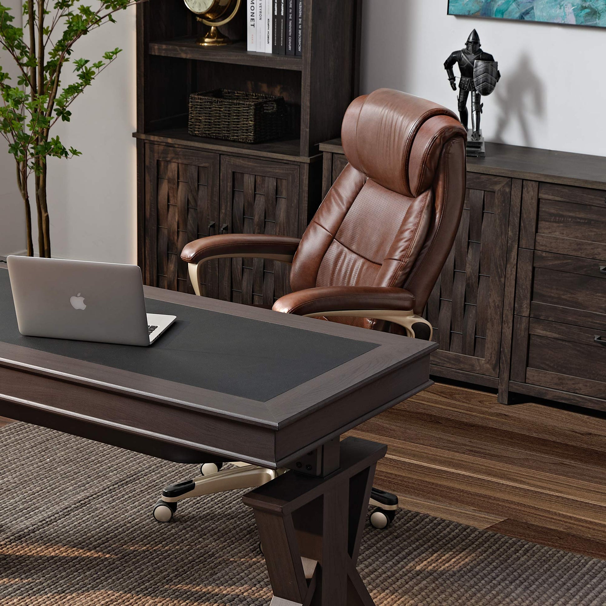 Preston Executive Office Chair in Brown Pu Leather, Modern Home Office Setup.