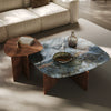 41" Walnut & Blue Jade Marble Irregular Coffee Table with Side Table Set - Walnut & Blue