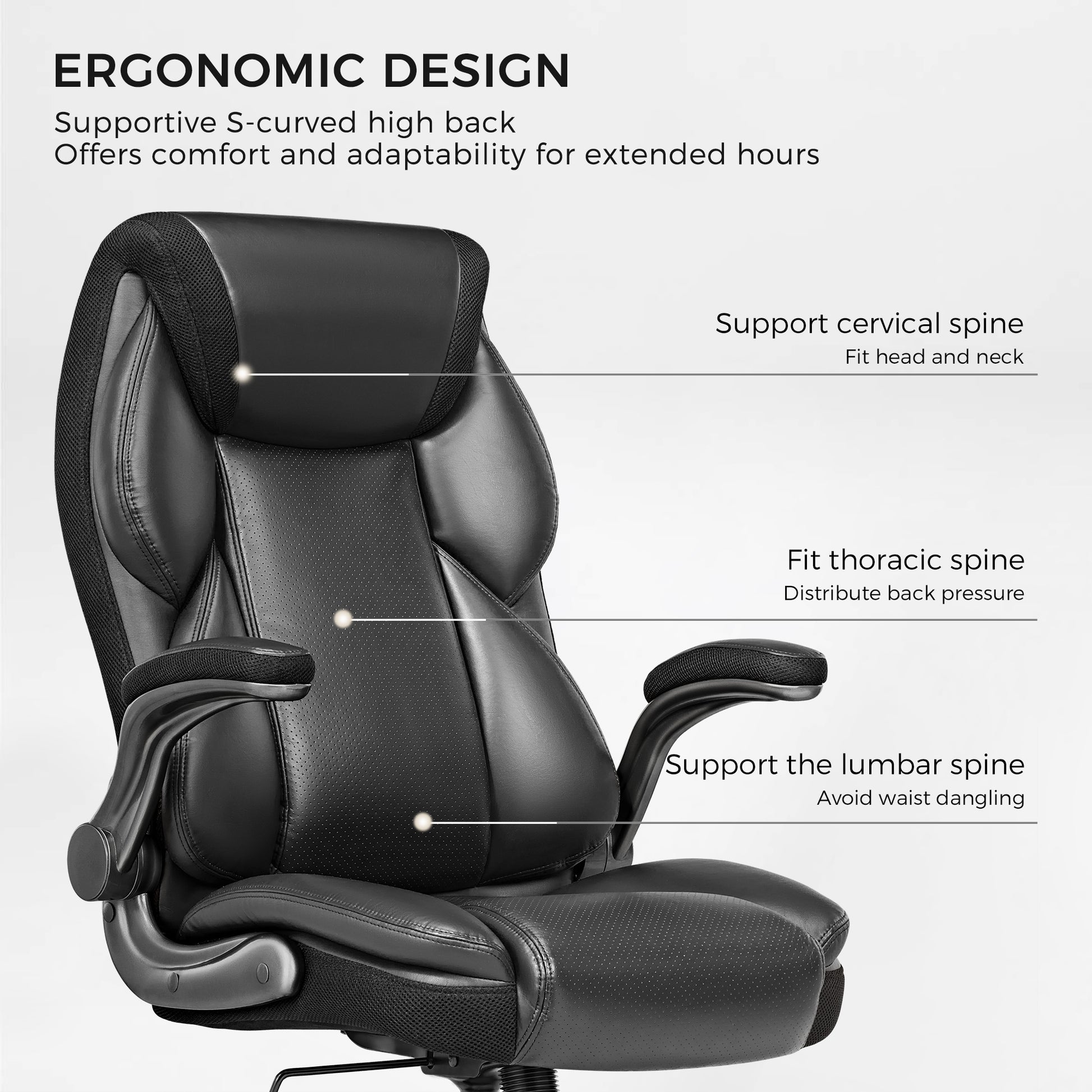 Eureka Ergonomic Galene cream faux leather ergonomic office chair with S-curved high back and perforated seat for spine support.