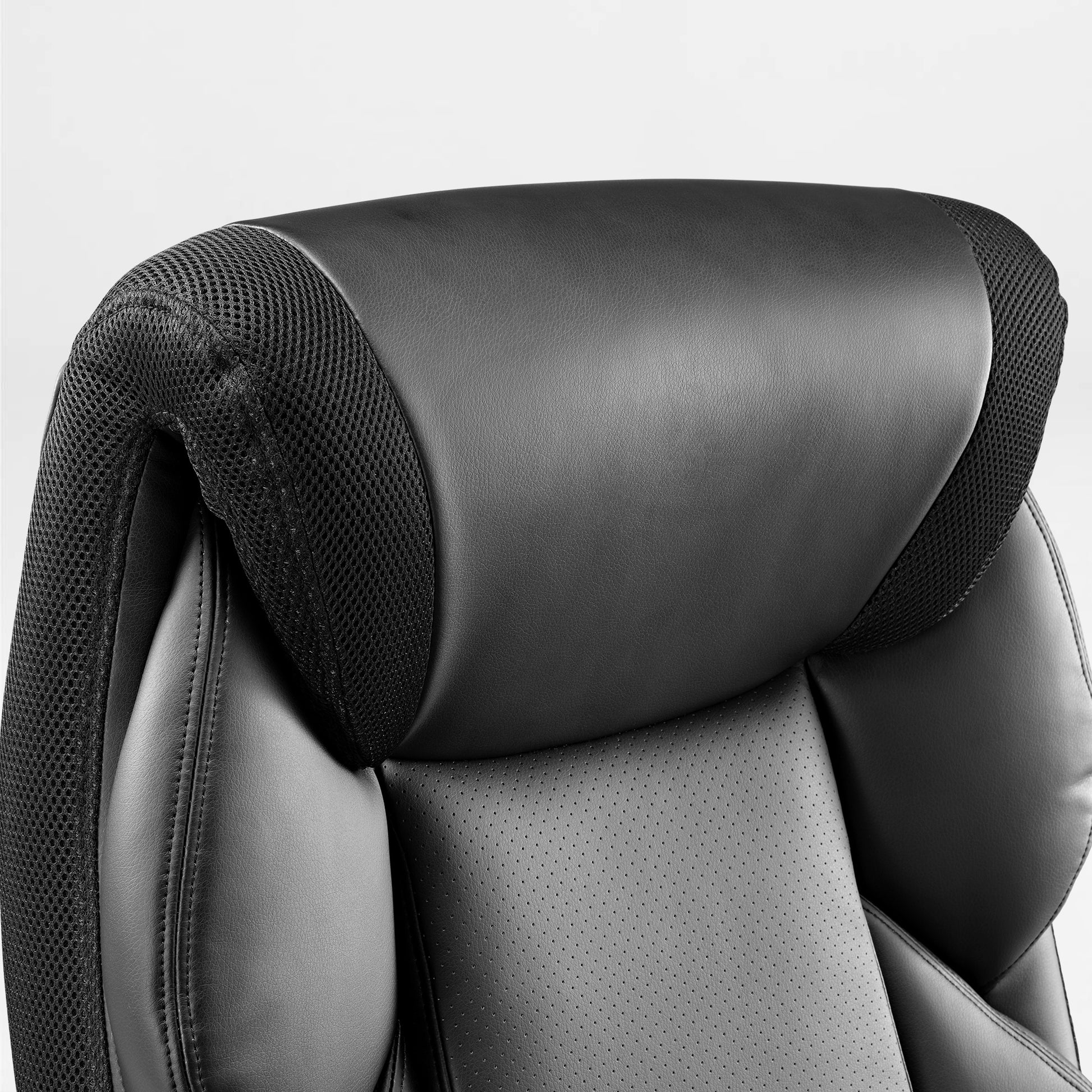 Galene Black Office Chair: Faux Leather Headrest With Breathable Mesh, Ergonomic Design for Workspace.