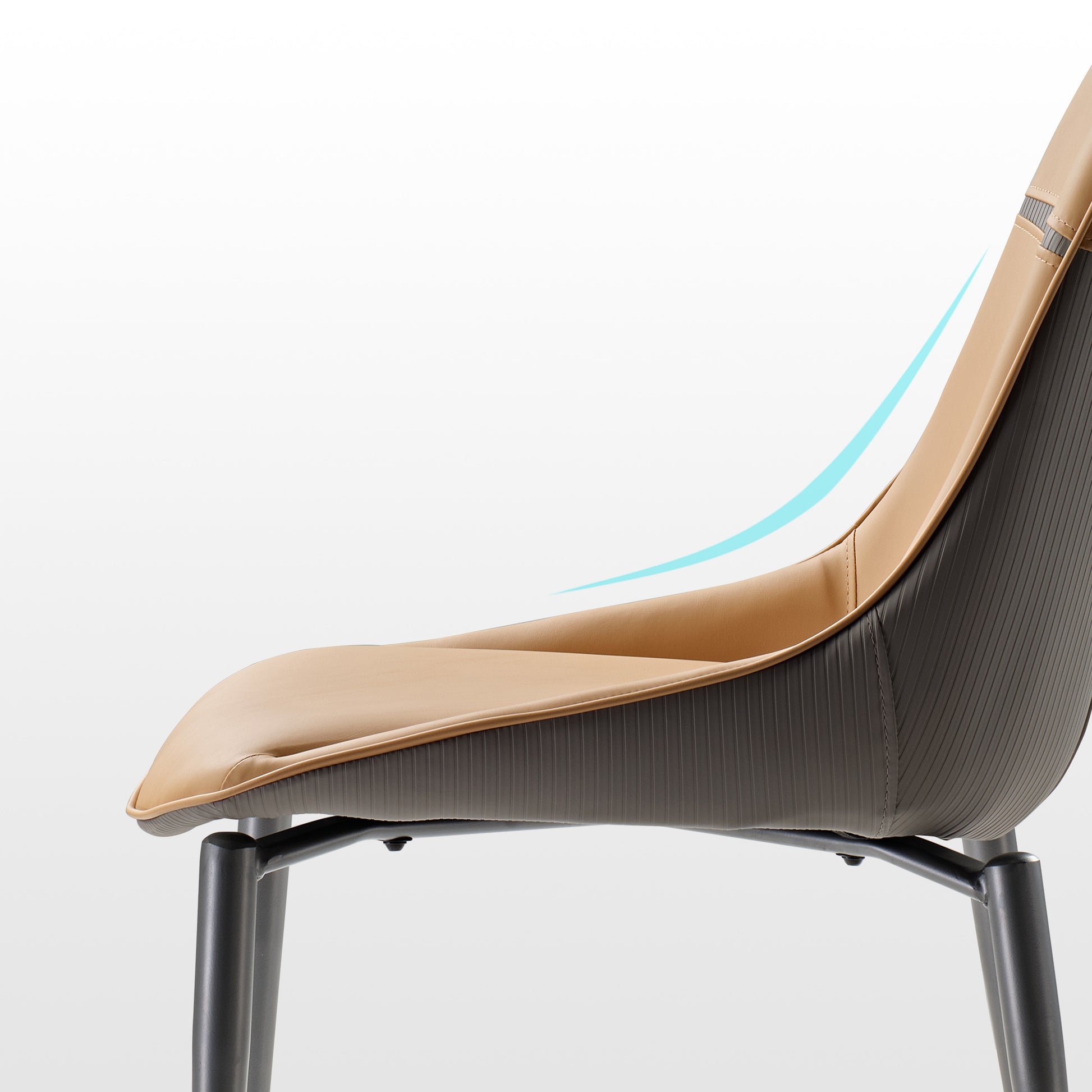 Modern Dining Chair, Turmeric Leather With Gray Back, Ergonomic Design.