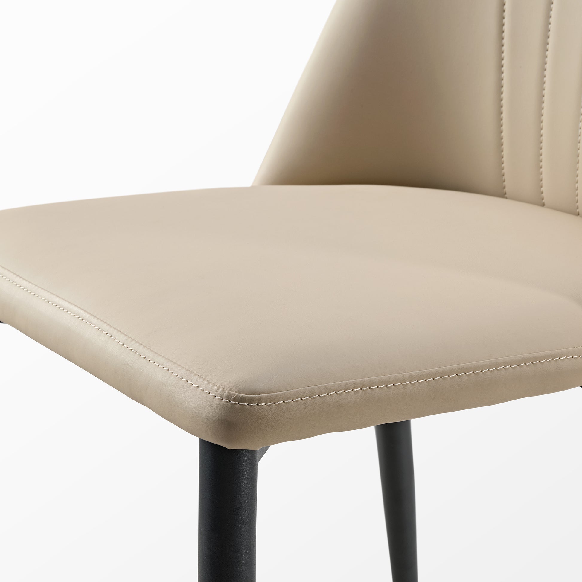 Off-White Chester Dining Chair Detail, Pu Leather, Black Legs, for Dining Room.
