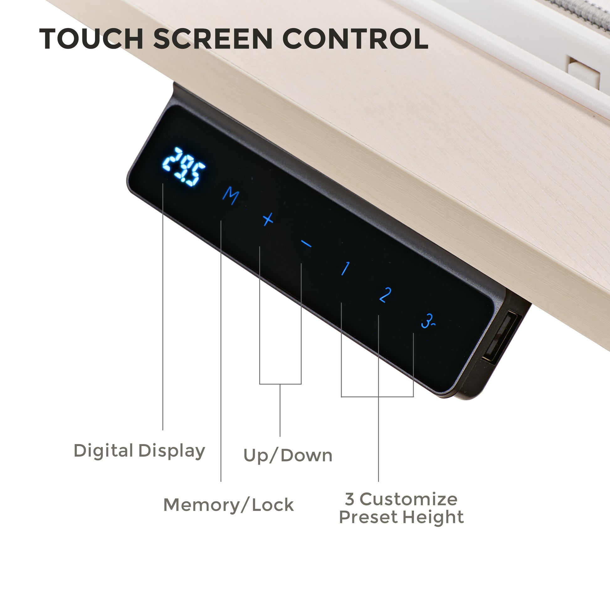 Eureka Ergonomic Aero Pro Standing Desk Touch Screen Control Panel With Height Adjustment and Memory Functions.