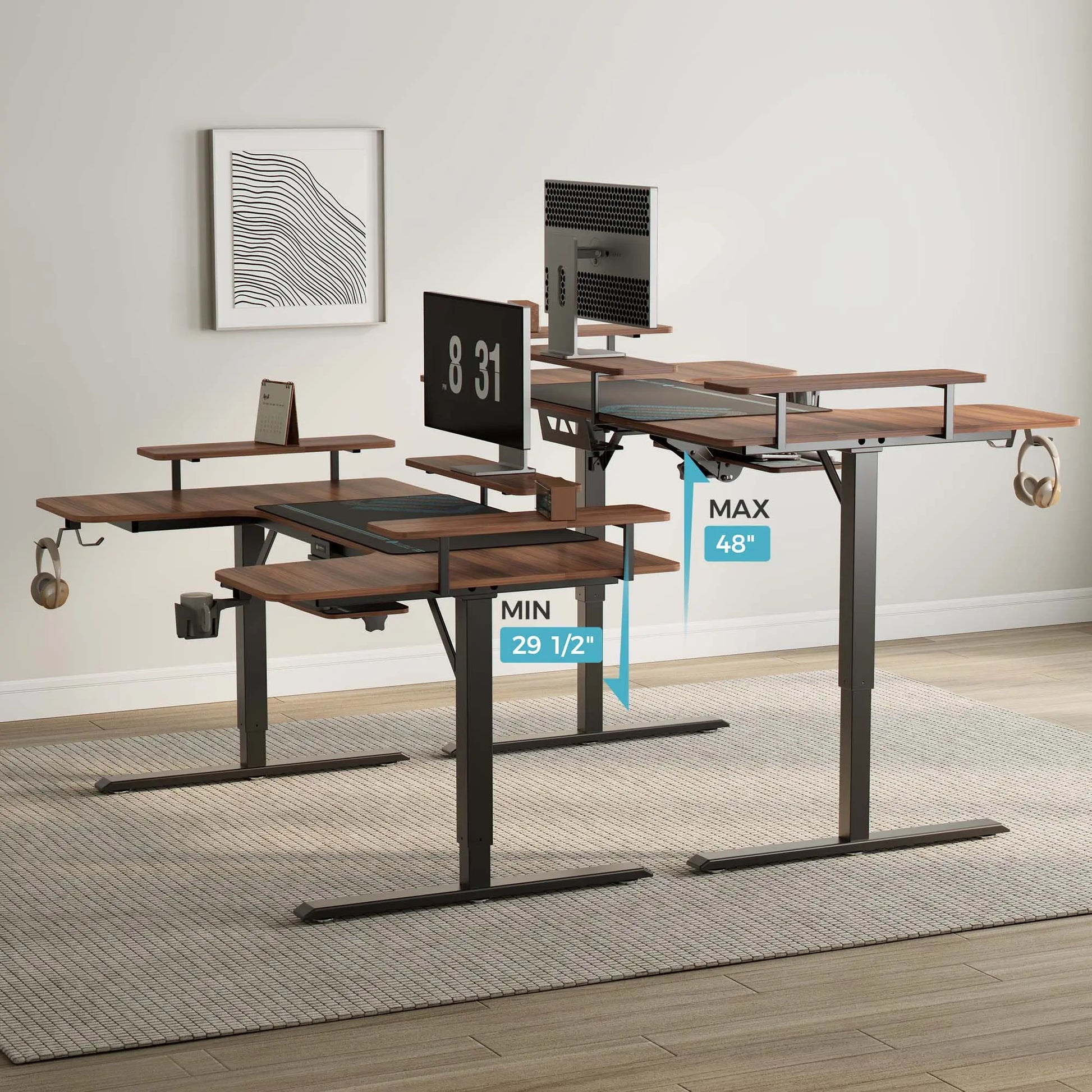 Eureka Ergonomic U-Shaped Standing Desk, Adjustable Height, Wood Finish, Ergonomic Design for Productivity.