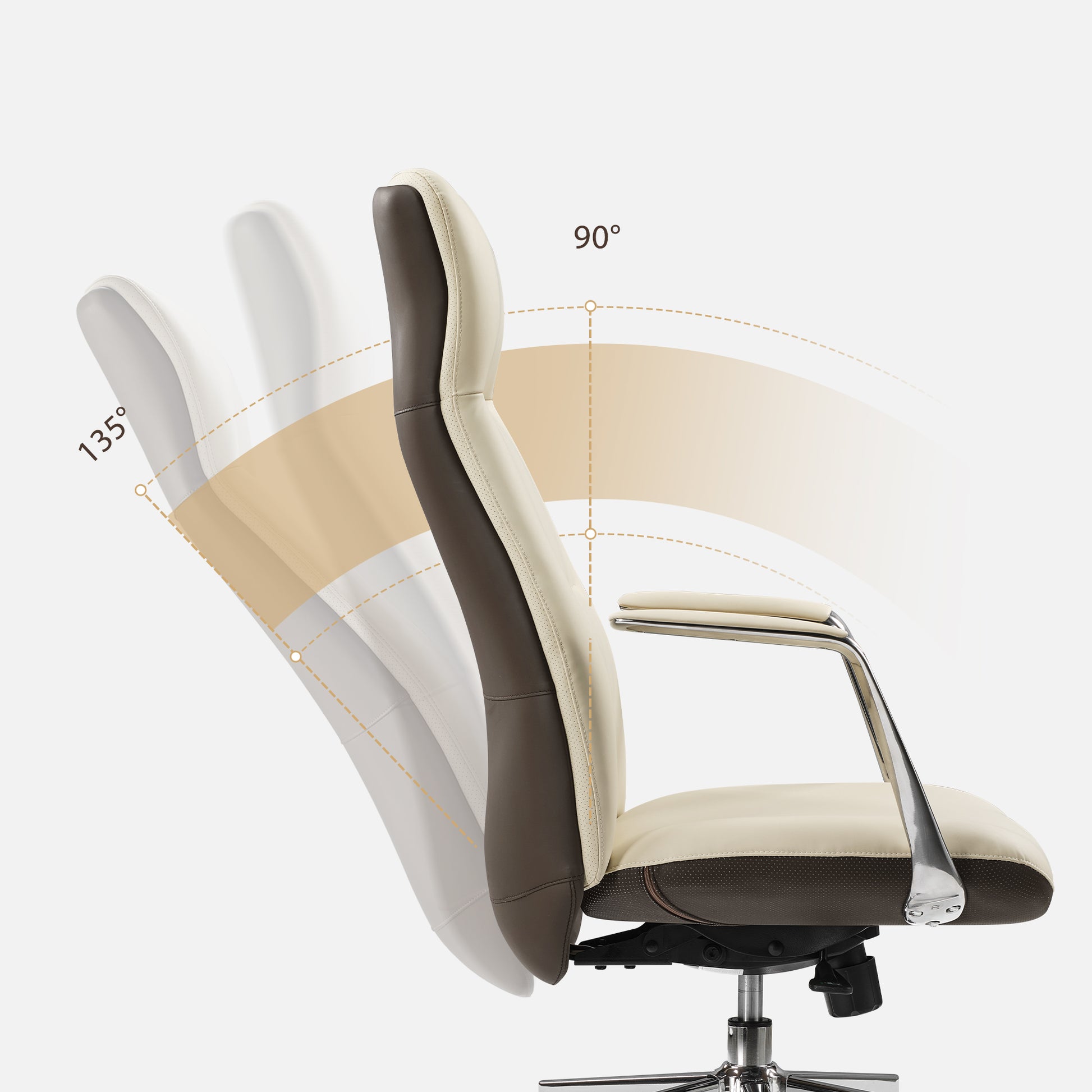 Royal Slim Executive Office Chair: Cream Leather, Ergonomic Design, Adjustable Backrest (90°-135°).