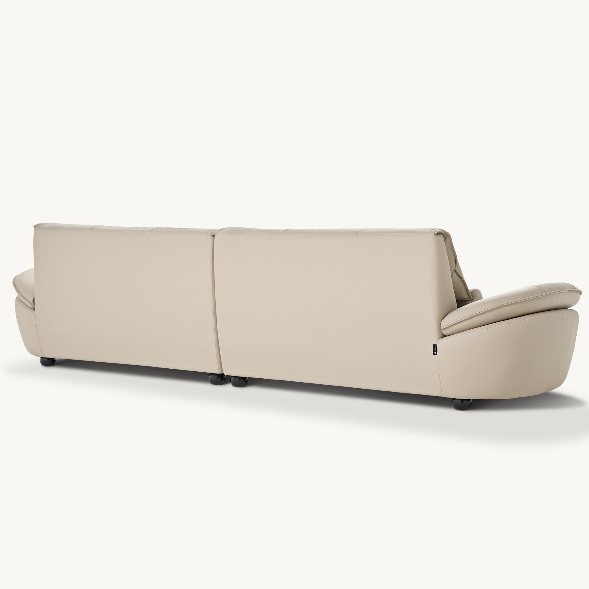 Bella Beige Napa Leather Sofa Back View, Modern Design and Ergonomic Comfort.