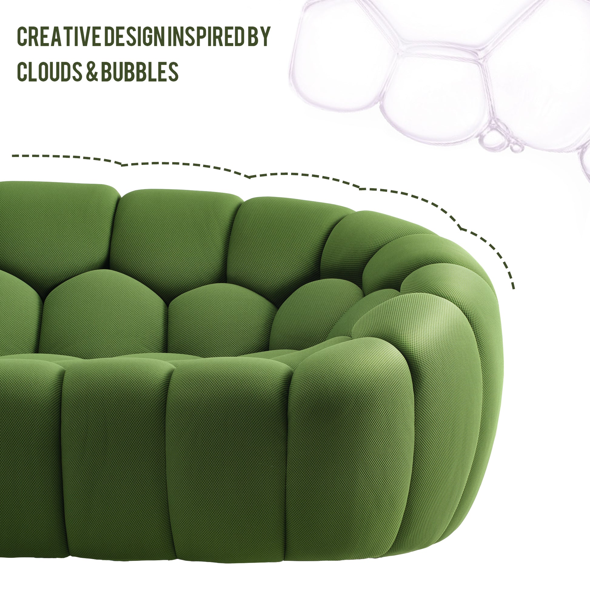 Luca Modern Green Sofa With Bubble Design, Creative Design, Honeycomb Fabric, Inspired By Clouds and Bubbles.